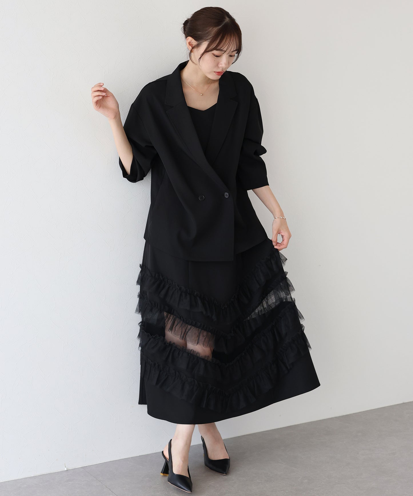 【早割5%OFF】フリルキャミOP×ジャケットセット