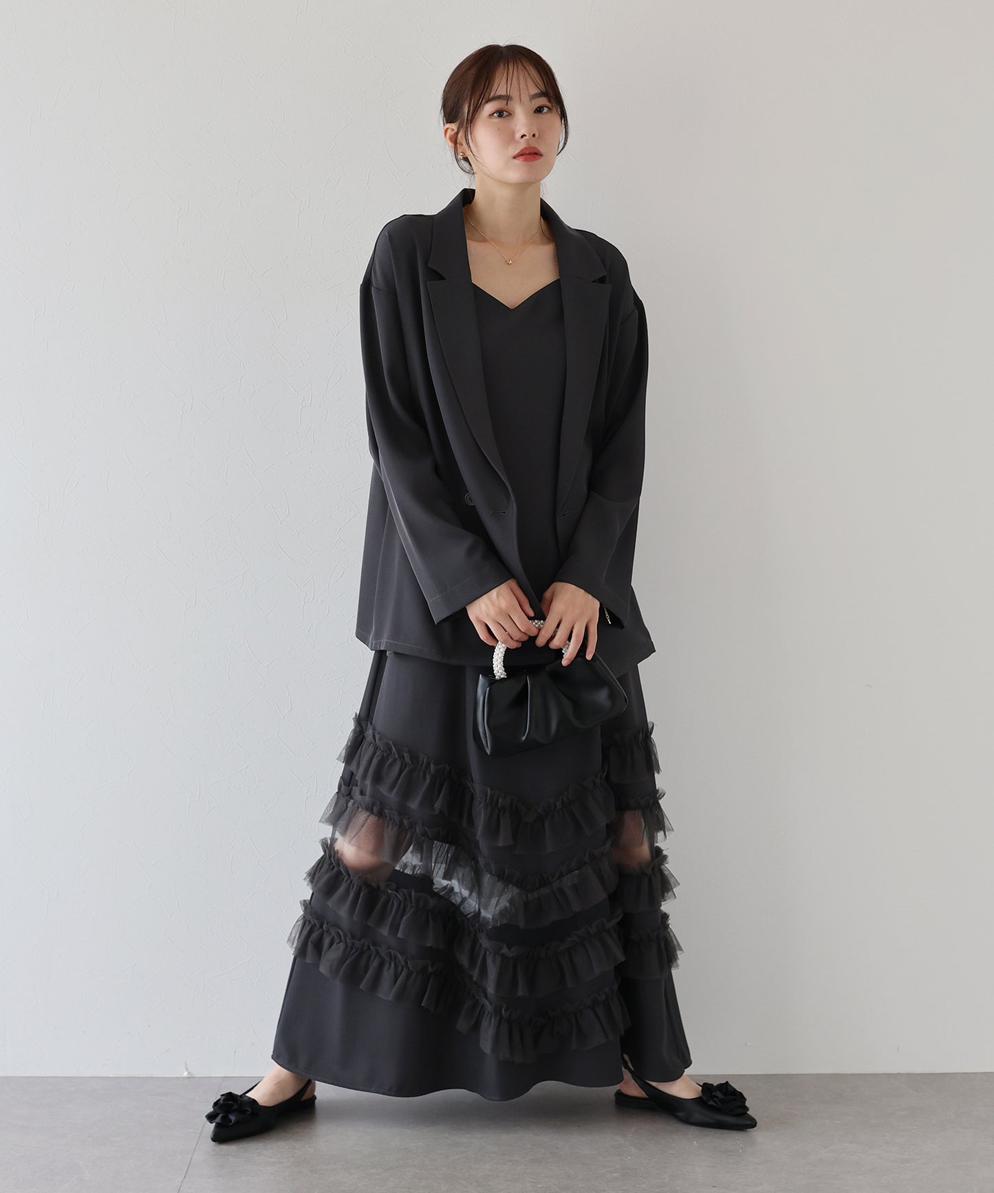 【早割5%OFF】フリルキャミOP×ジャケットセット