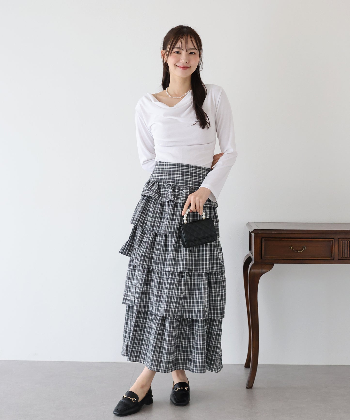 【SALE】チェック柄フリルティアードスカート