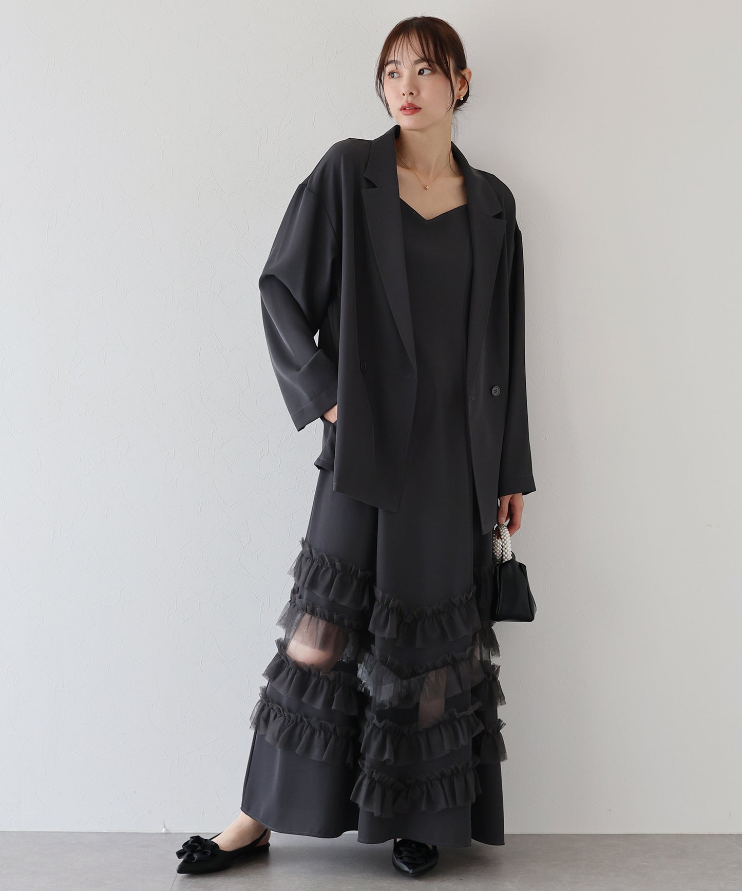 【早割5%OFF】フリルキャミOP×ジャケットセット