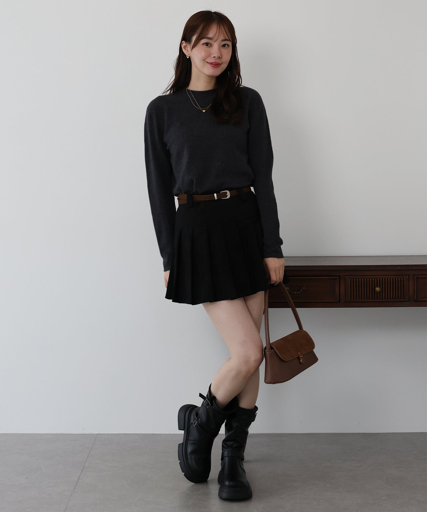 【早割5%OFF】ベルトSETスウェードプリーツミニスカート