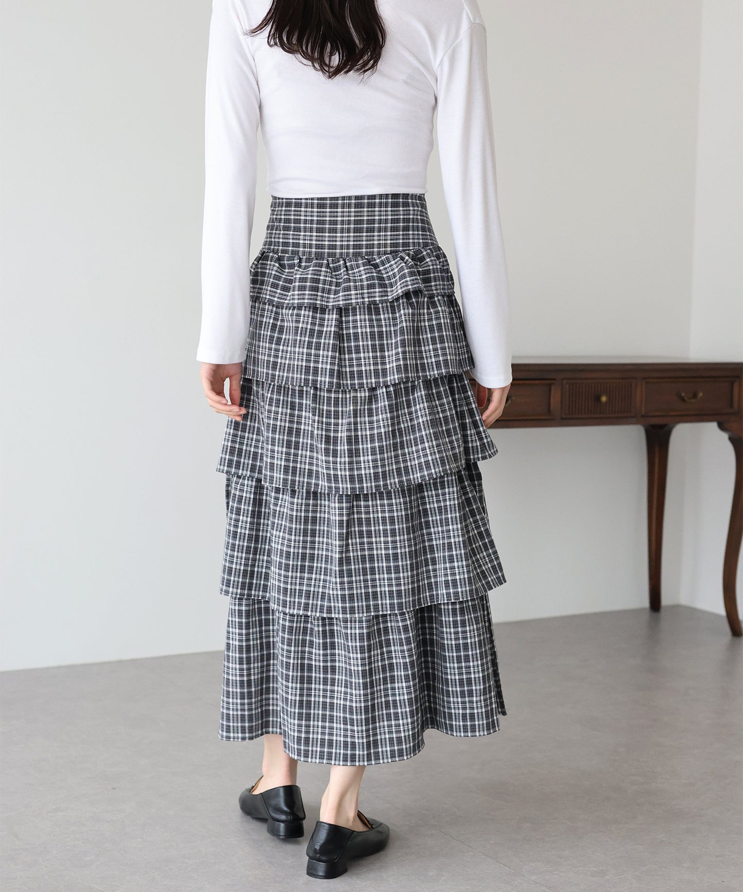 【SALE】チェック柄フリルティアードスカート
