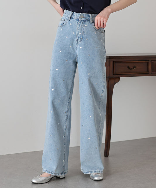 ハートスタッズデニムパンツ