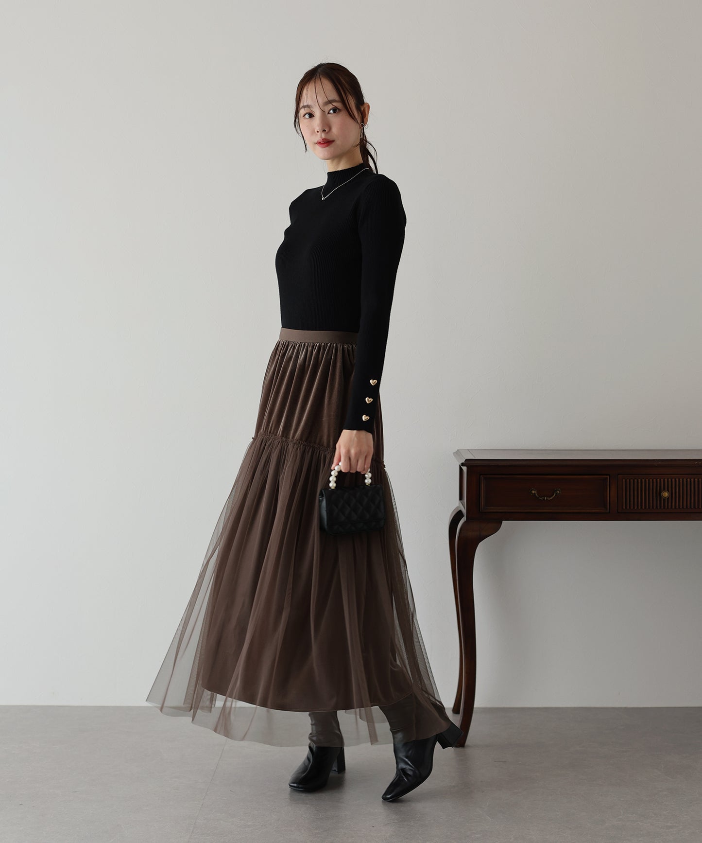 【SALE】チュールベロアティアードスカート