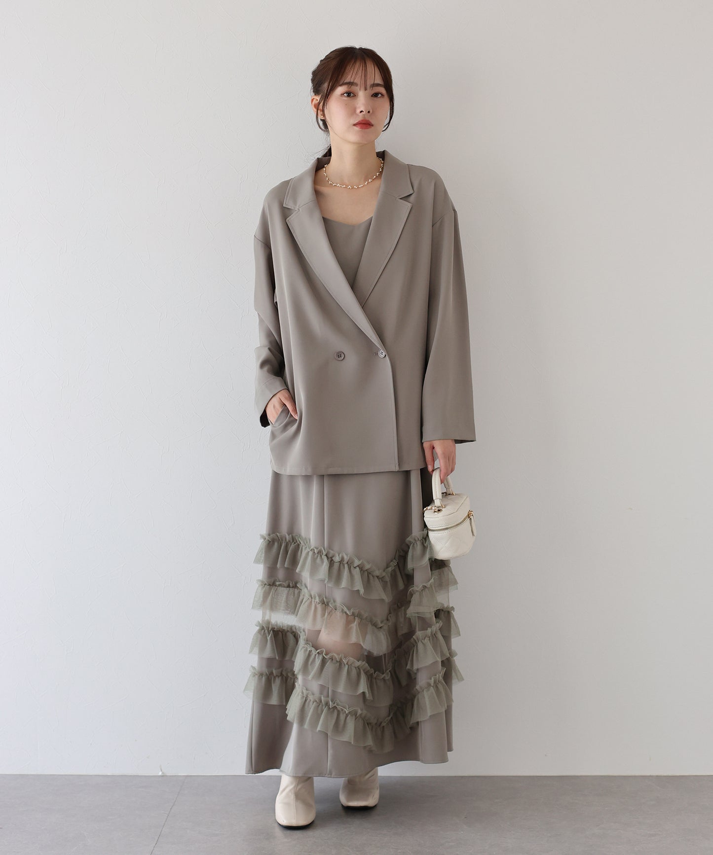 【早割5%OFF】フリルキャミOP×ジャケットセット