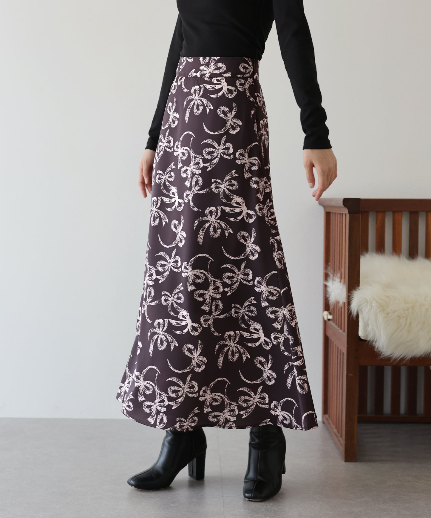 【SALE】リボンプリントマーメイドスカート