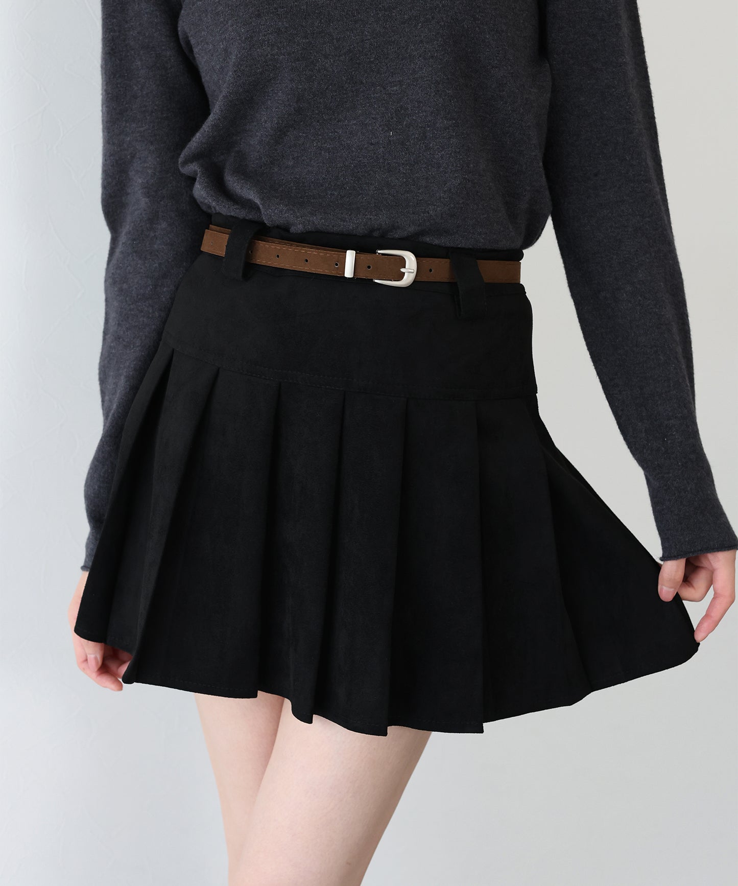 【早割5%OFF】ベルトSETスウェードプリーツミニスカート