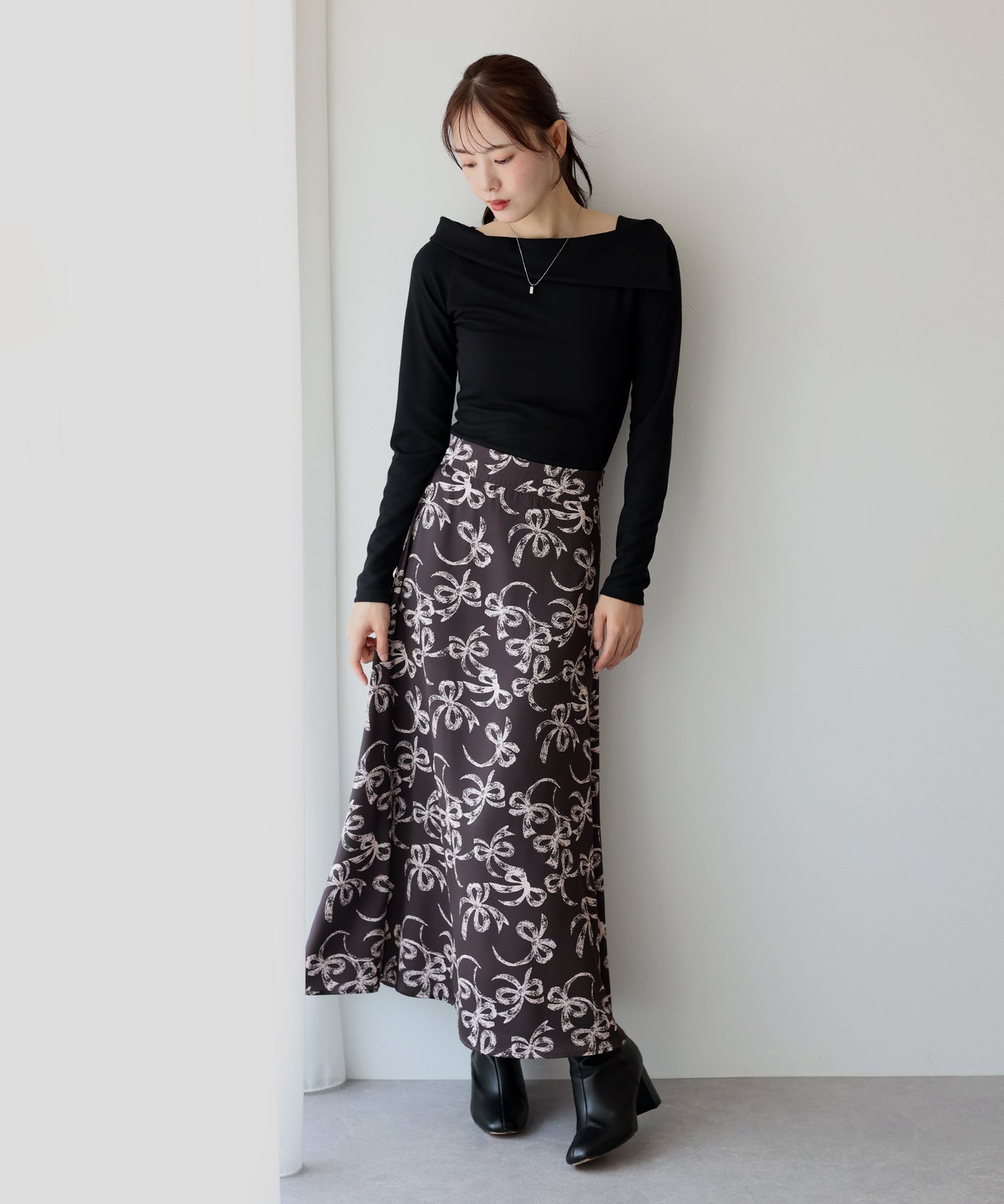 【SALE】リボンプリントマーメイドスカート