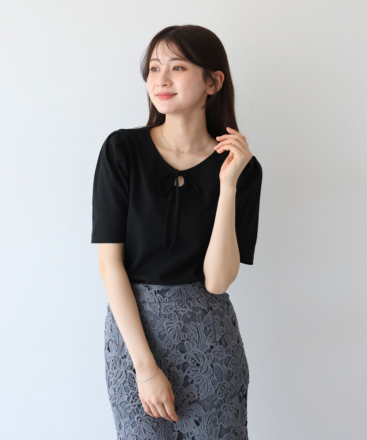 【TIME SALE】パイピングリボンタックTシャツ