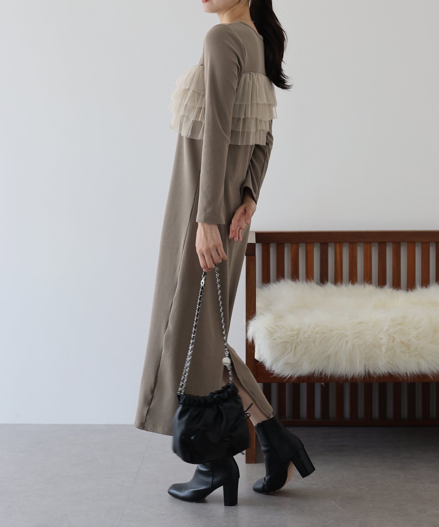 フリルチュールレイヤードワンピース