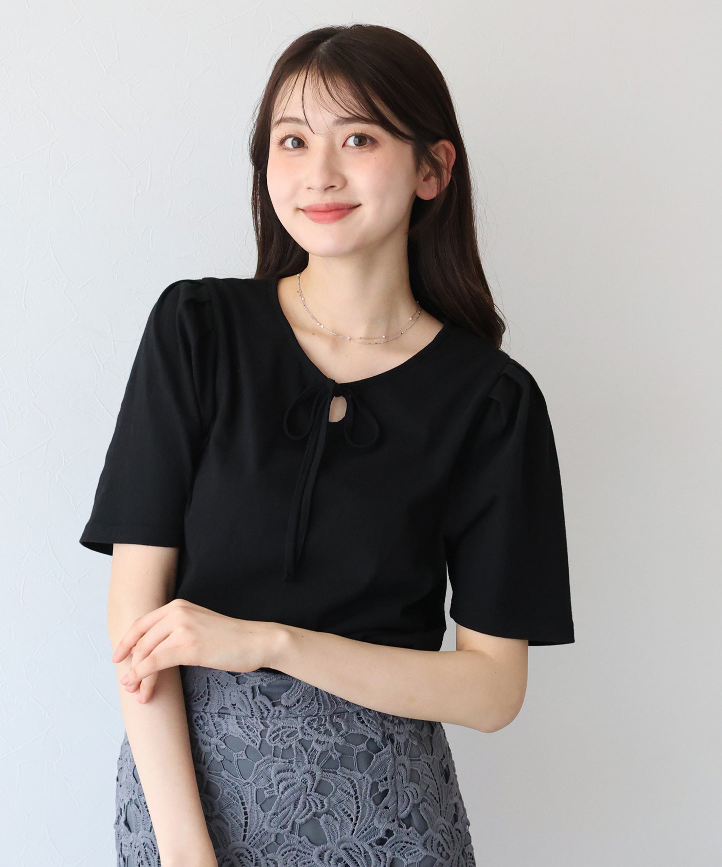 【TIME SALE】パイピングリボンタックTシャツ