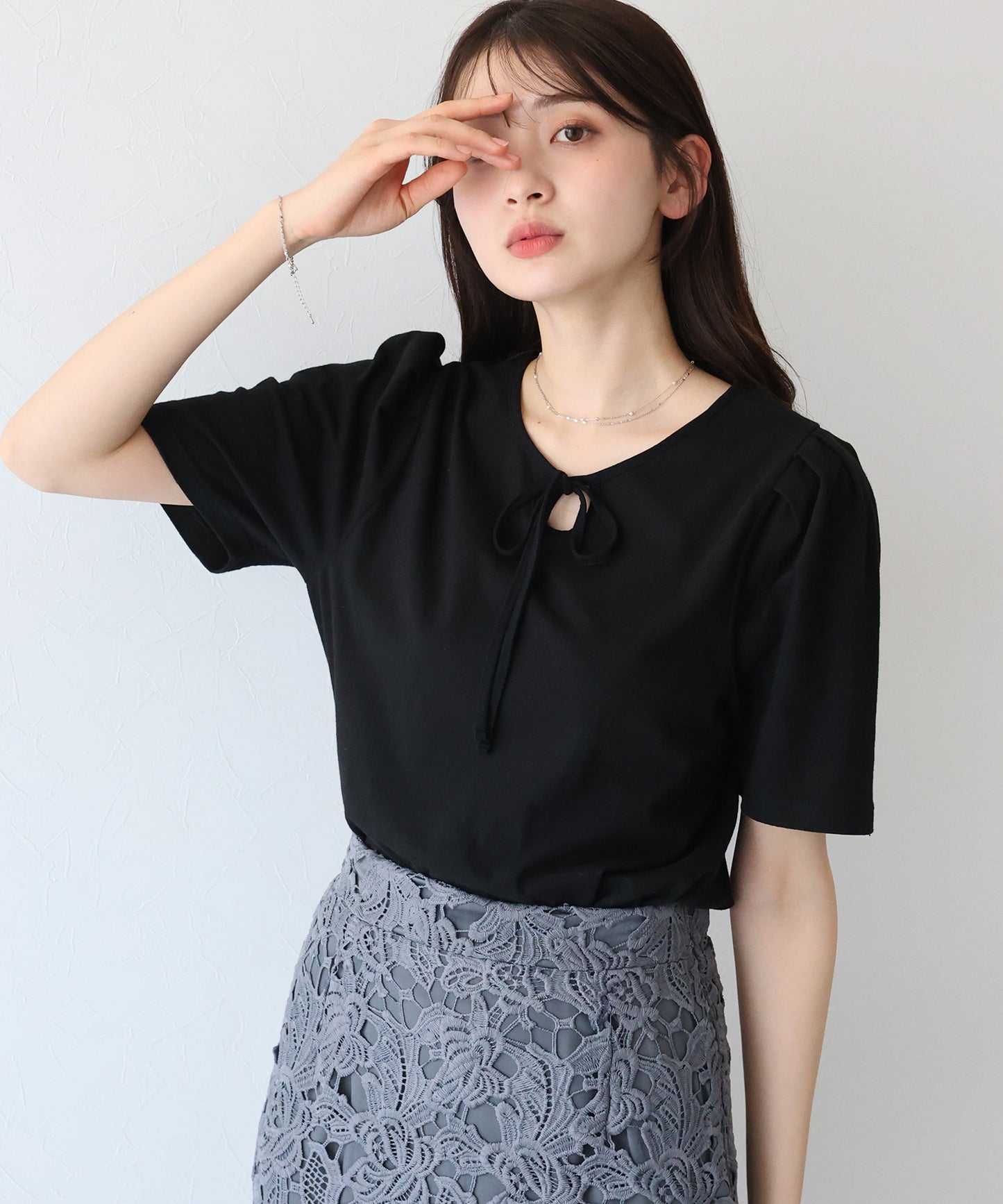 【TIME SALE】パイピングリボンタックTシャツ