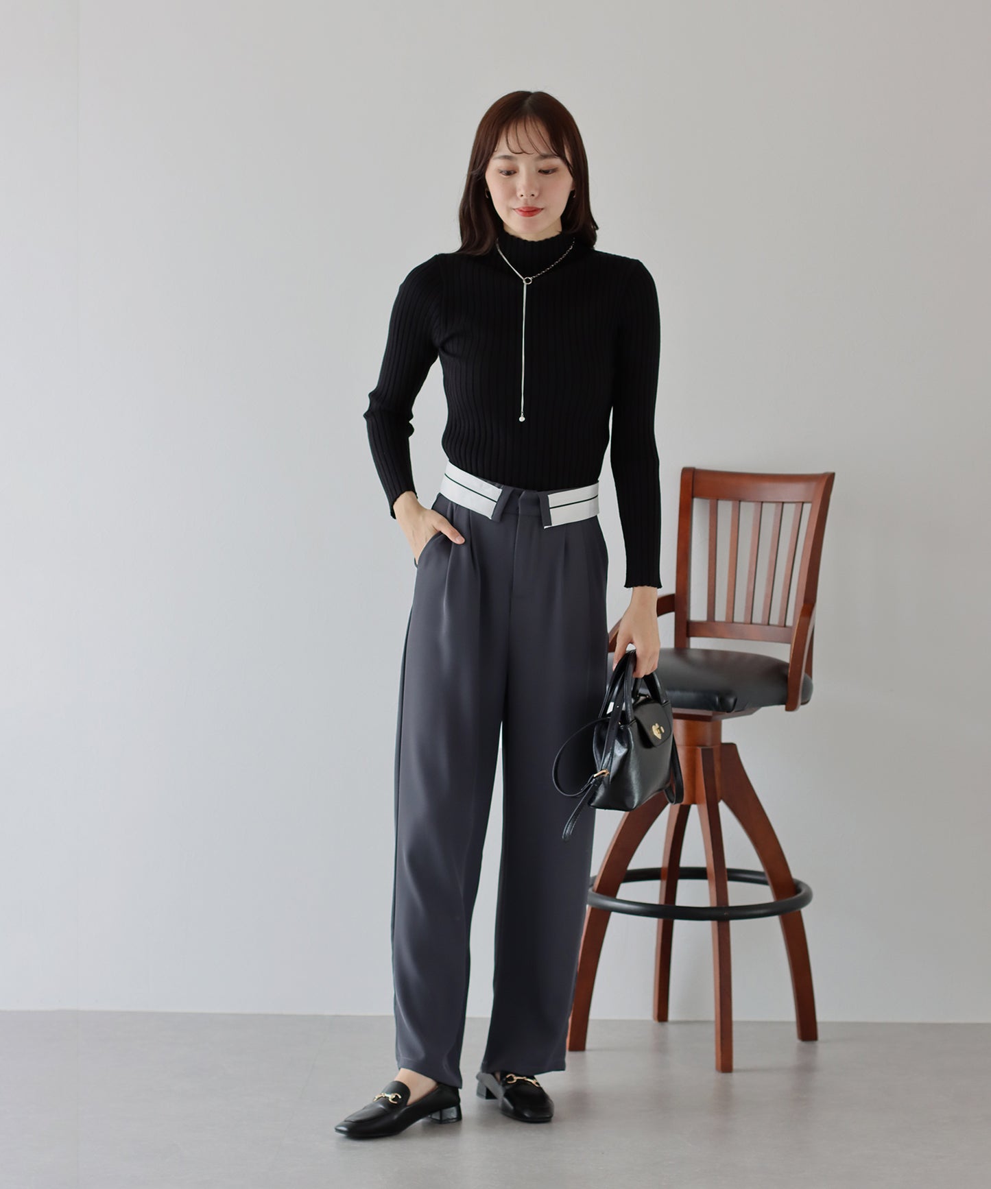 【TIME SALE】ウエスト折り返しタックパンツ