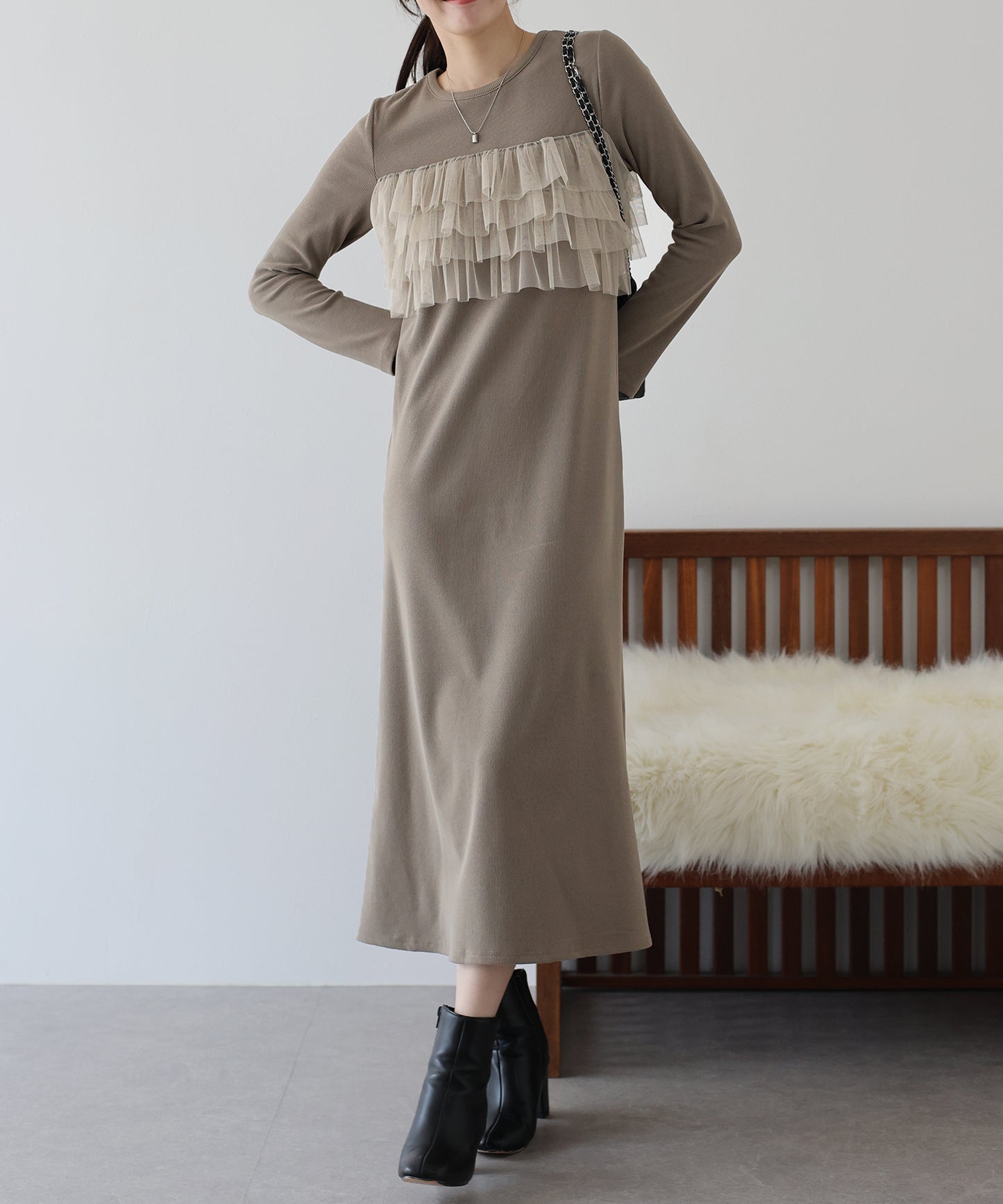 フリルチュールレイヤードワンピース