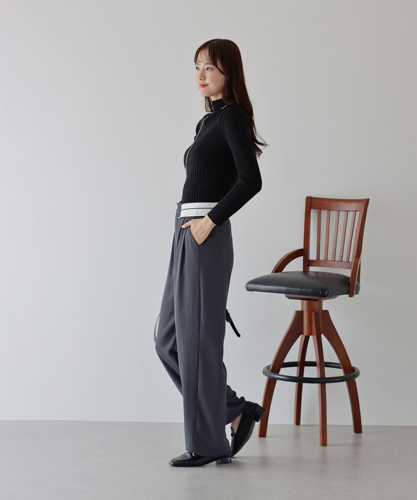 【TIME SALE】ウエスト折り返しタックパンツ