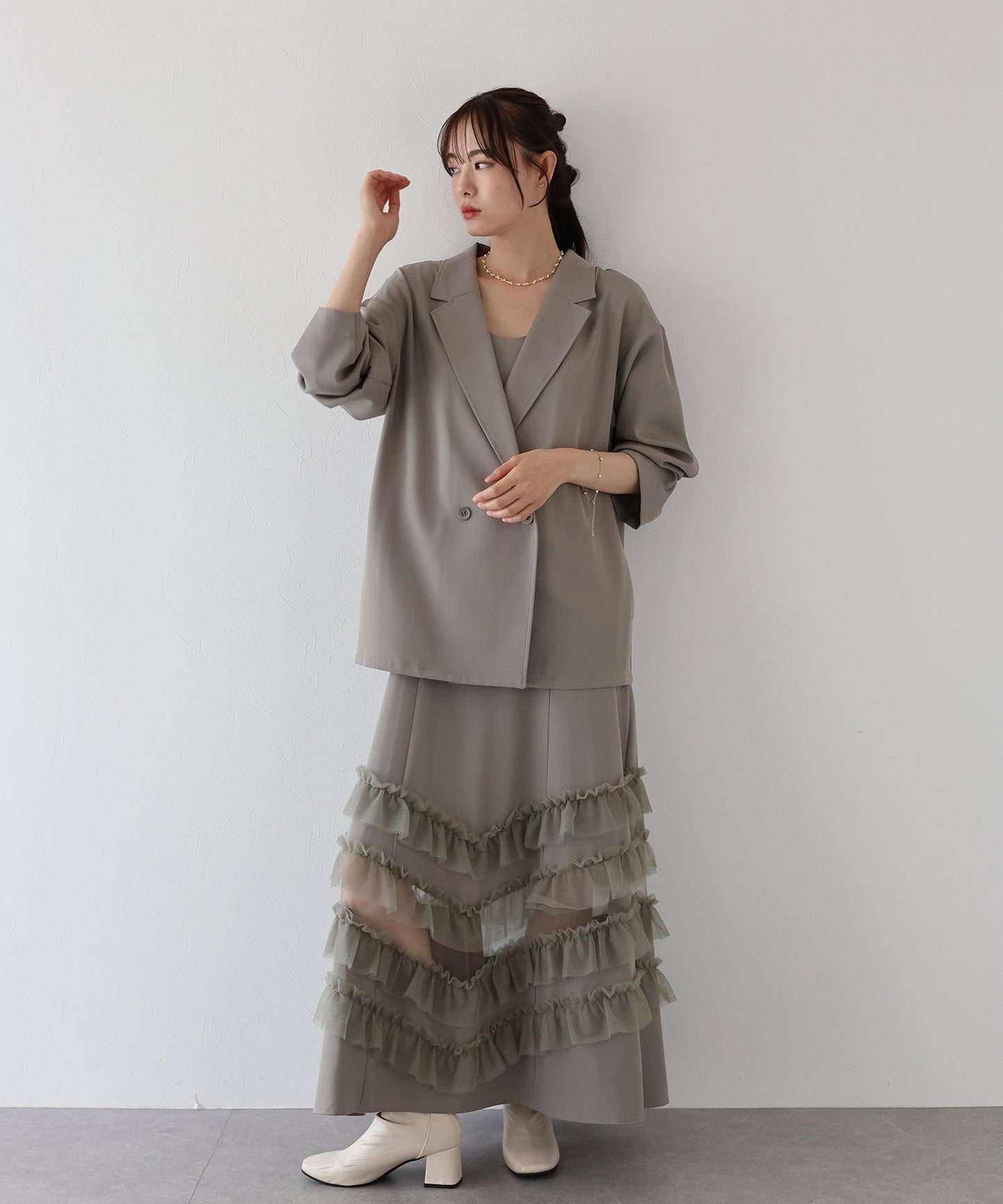 【早割5%OFF】フリルキャミOP×ジャケットセット