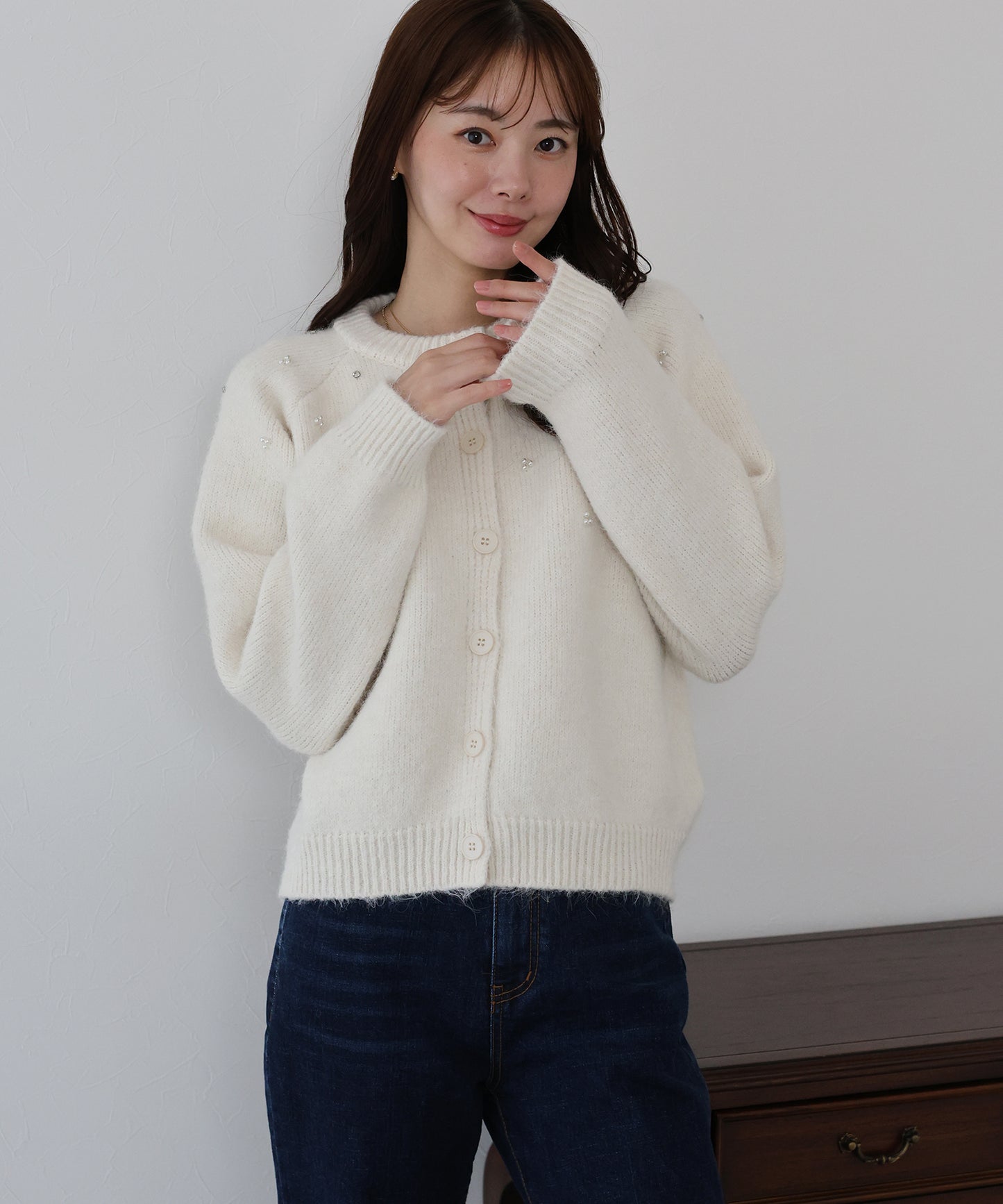 【早割5%OFF】パールビジューニットカーディガン