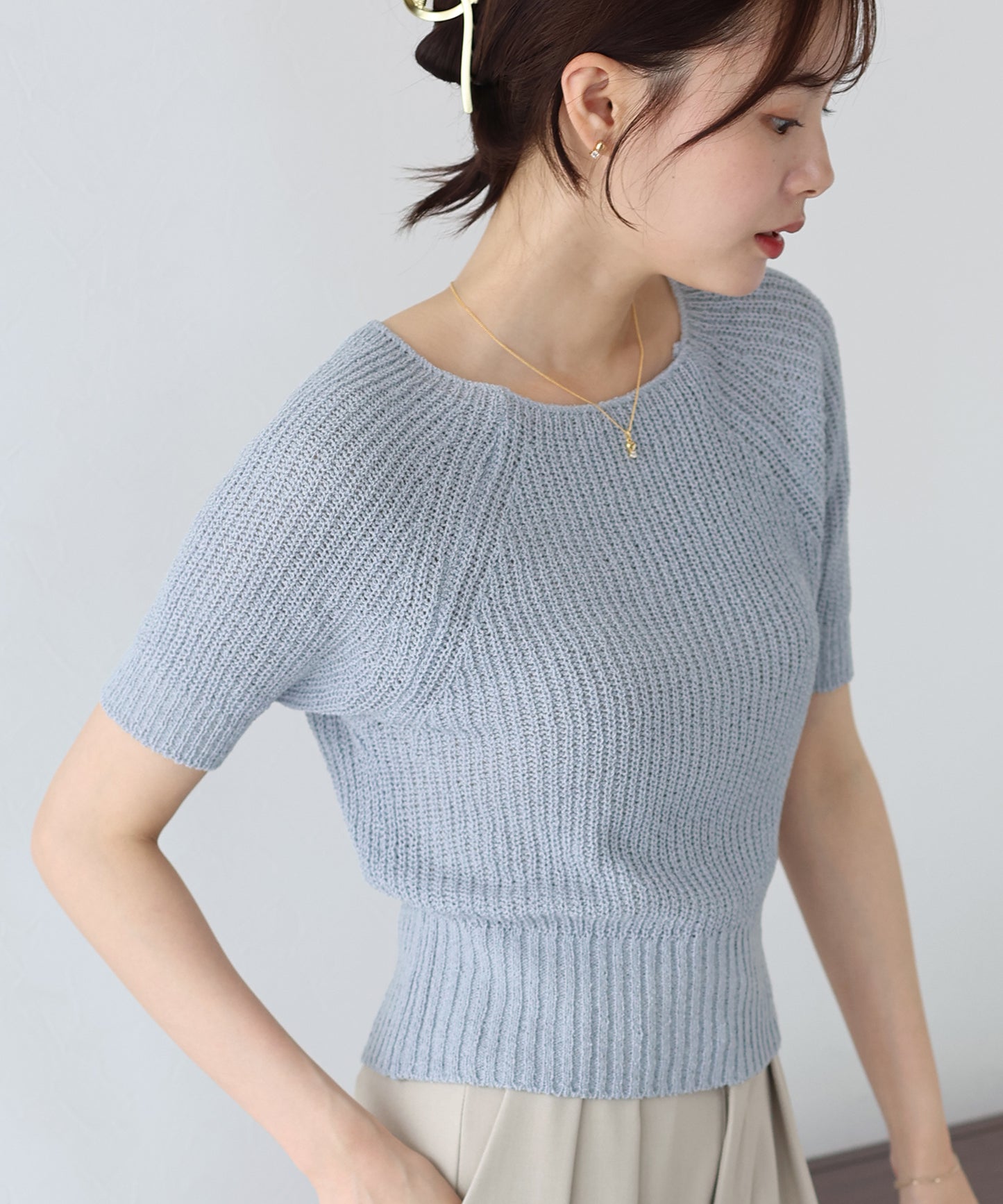 【SALE】半袖サマーニットトップス【ネコポス】