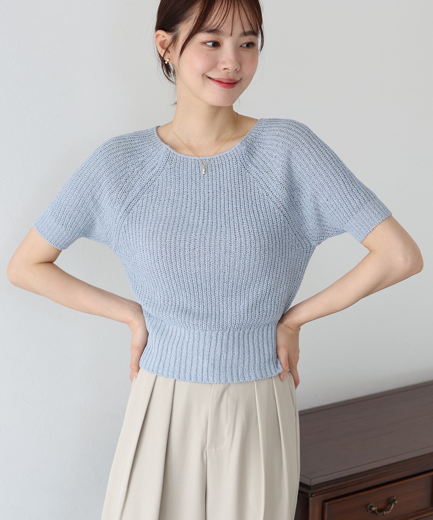 【SALE】半袖サマーニットトップス【ネコポス】