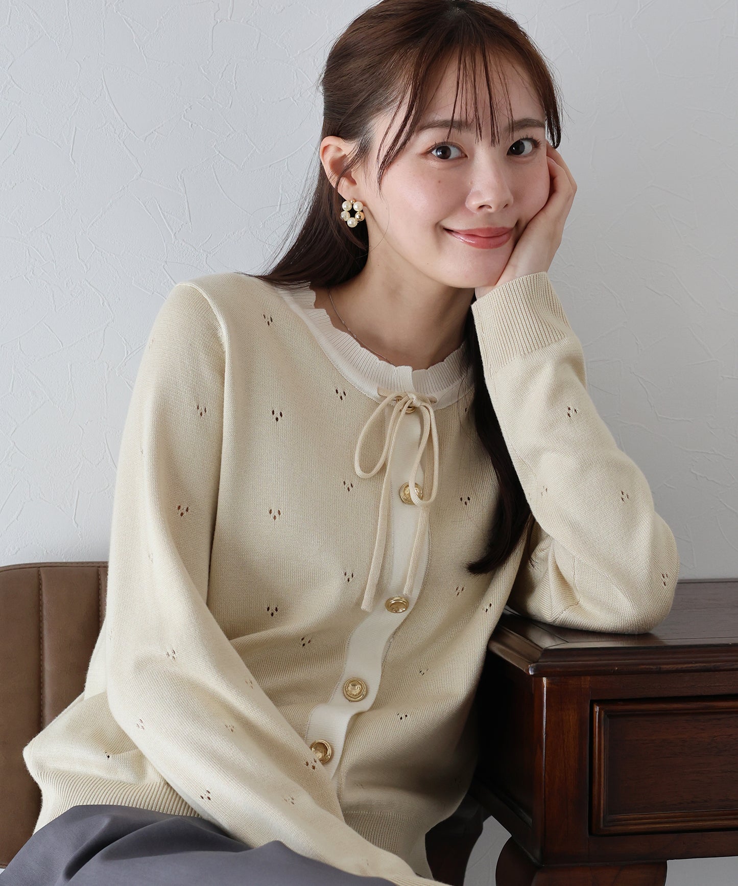 【SALE】透かしリボン配色カーディガン