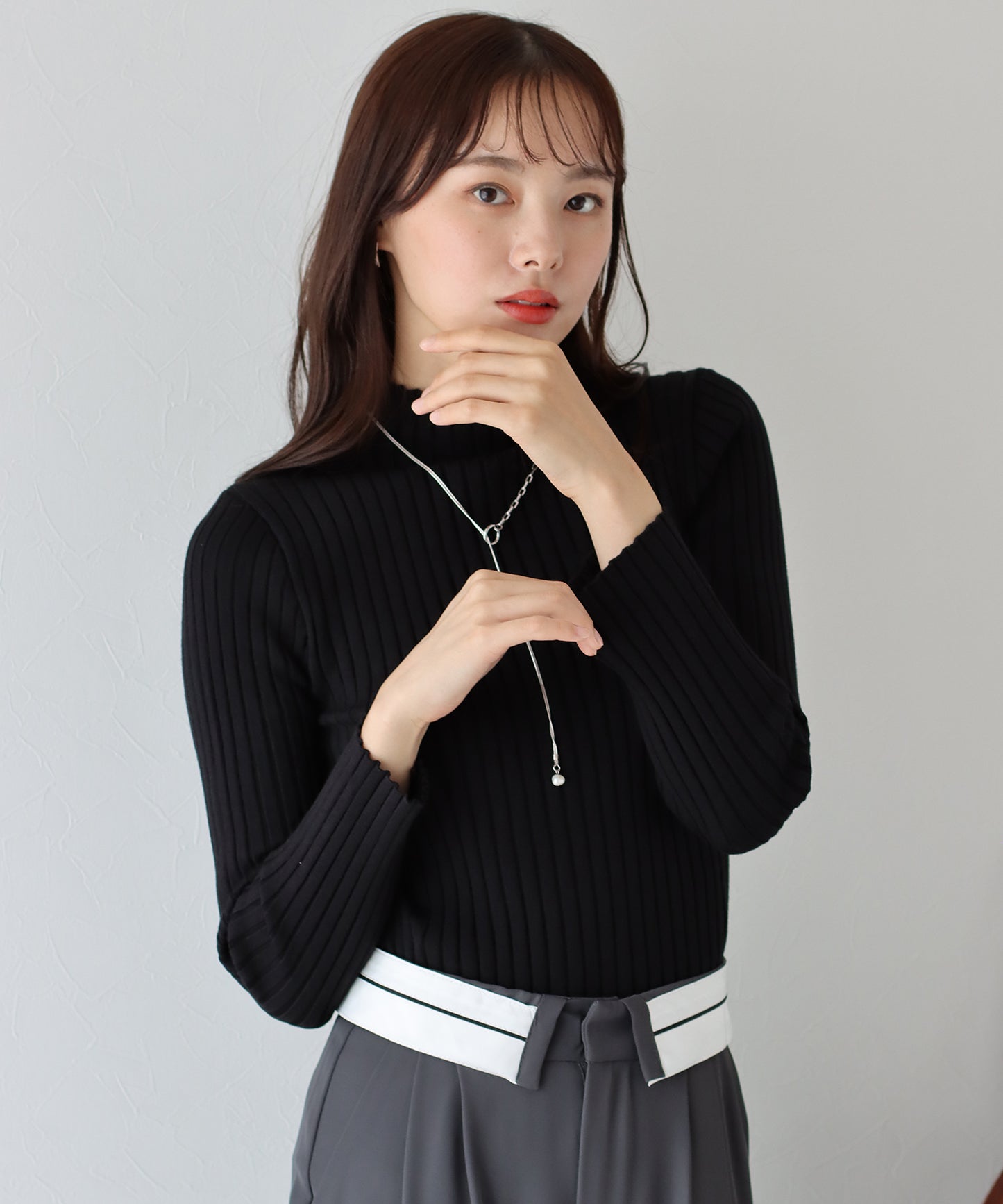 【TIME SALE】配色&無地ワイドリブハイネックニット