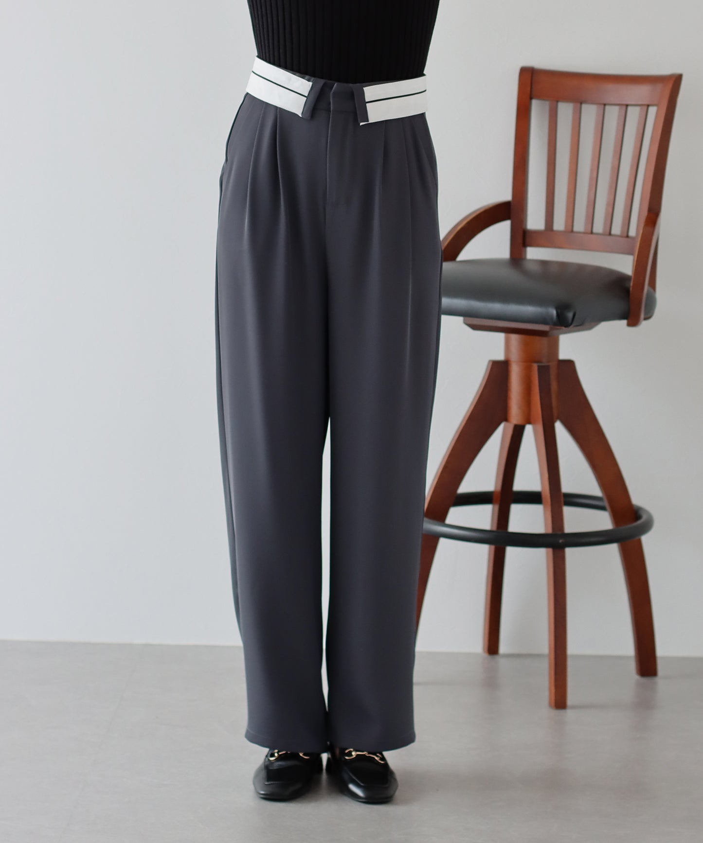 【TIME SALE】ウエスト折り返しタックパンツ