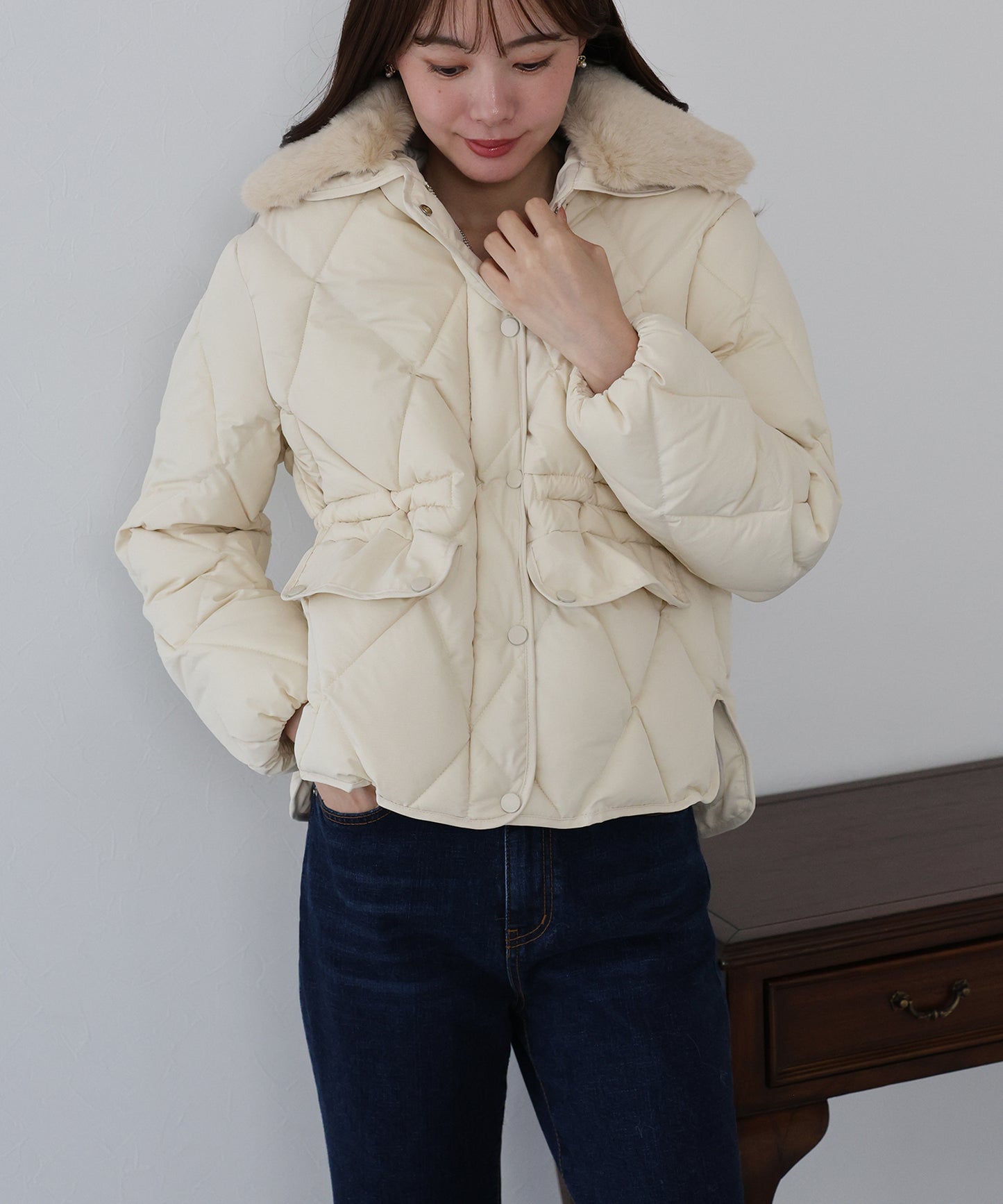 【早割5%OFF】ファー襟キルティングジャケット