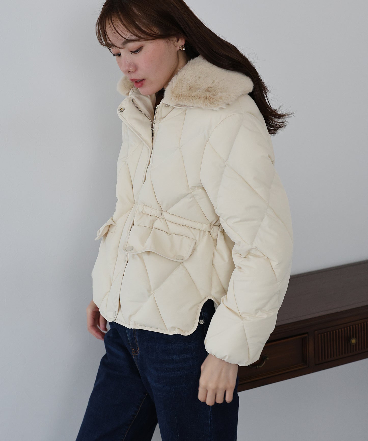 【早割5%OFF】ファー襟キルティングジャケット