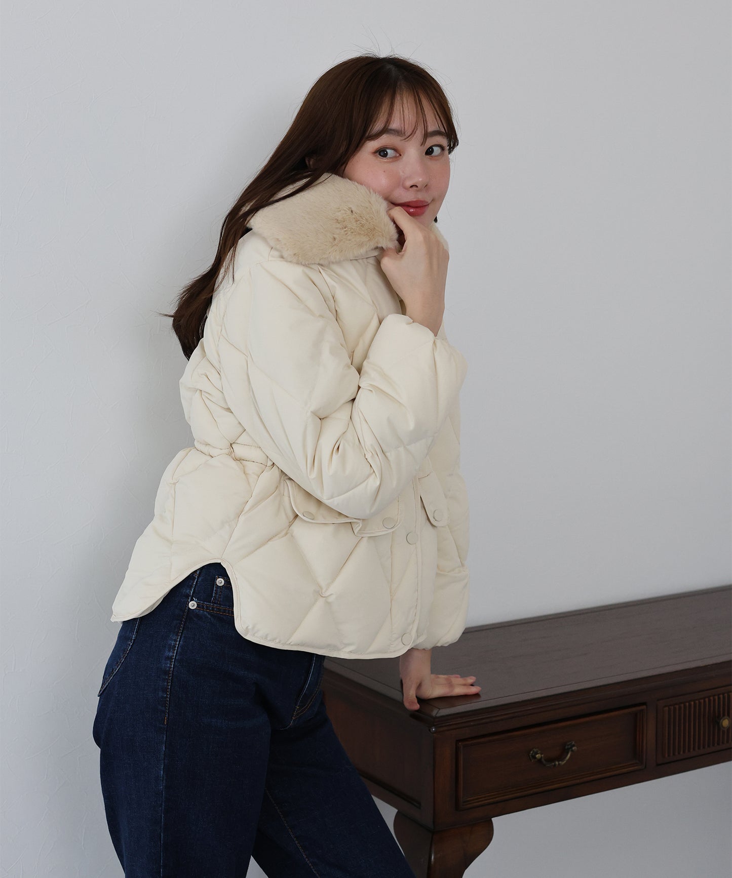 【早割5%OFF】ファー襟キルティングジャケット