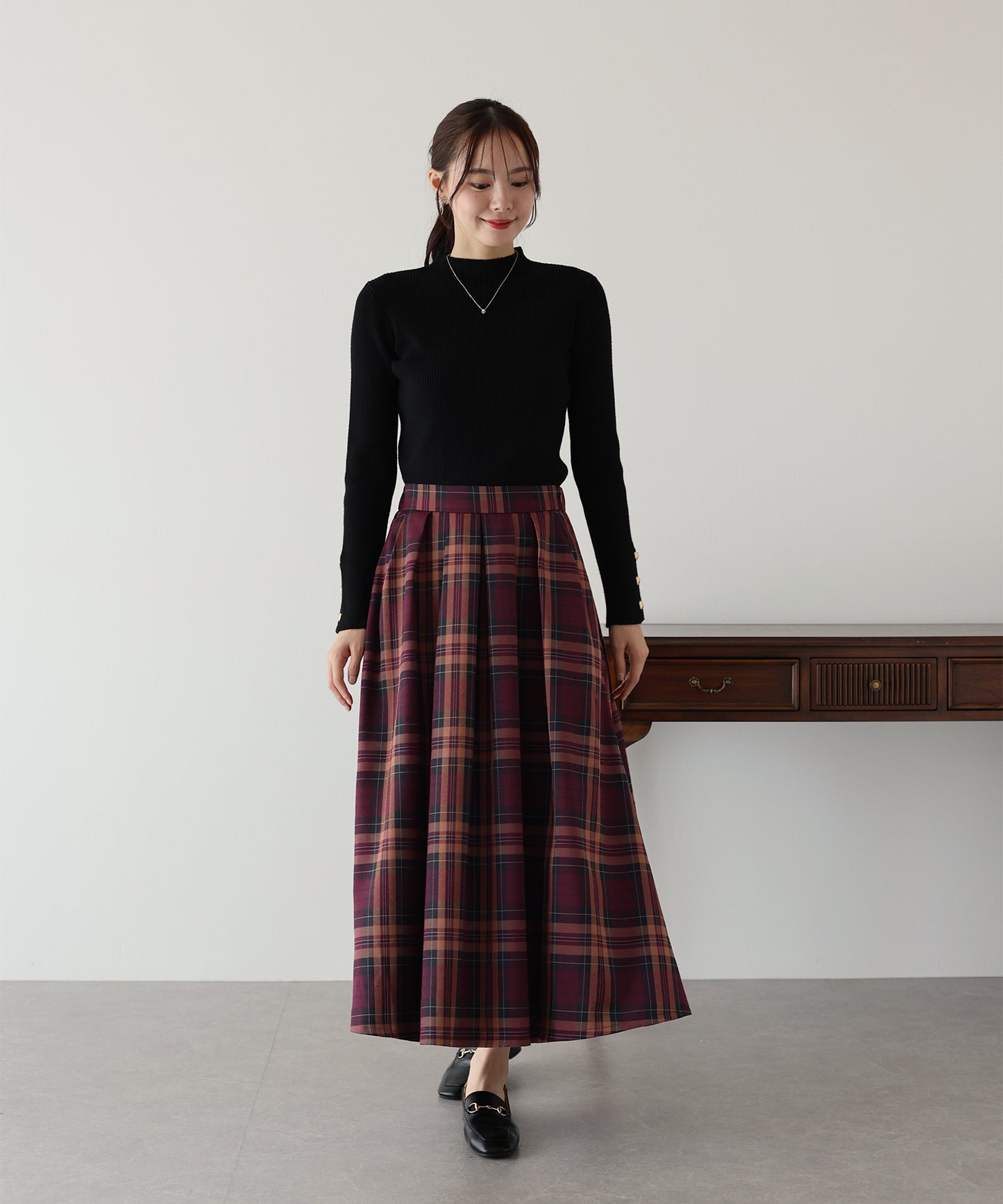 【SALE】丈が選べるチェックロングスカート