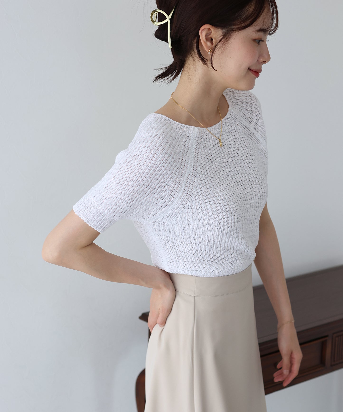 【SALE】半袖サマーニットトップス【ネコポス】