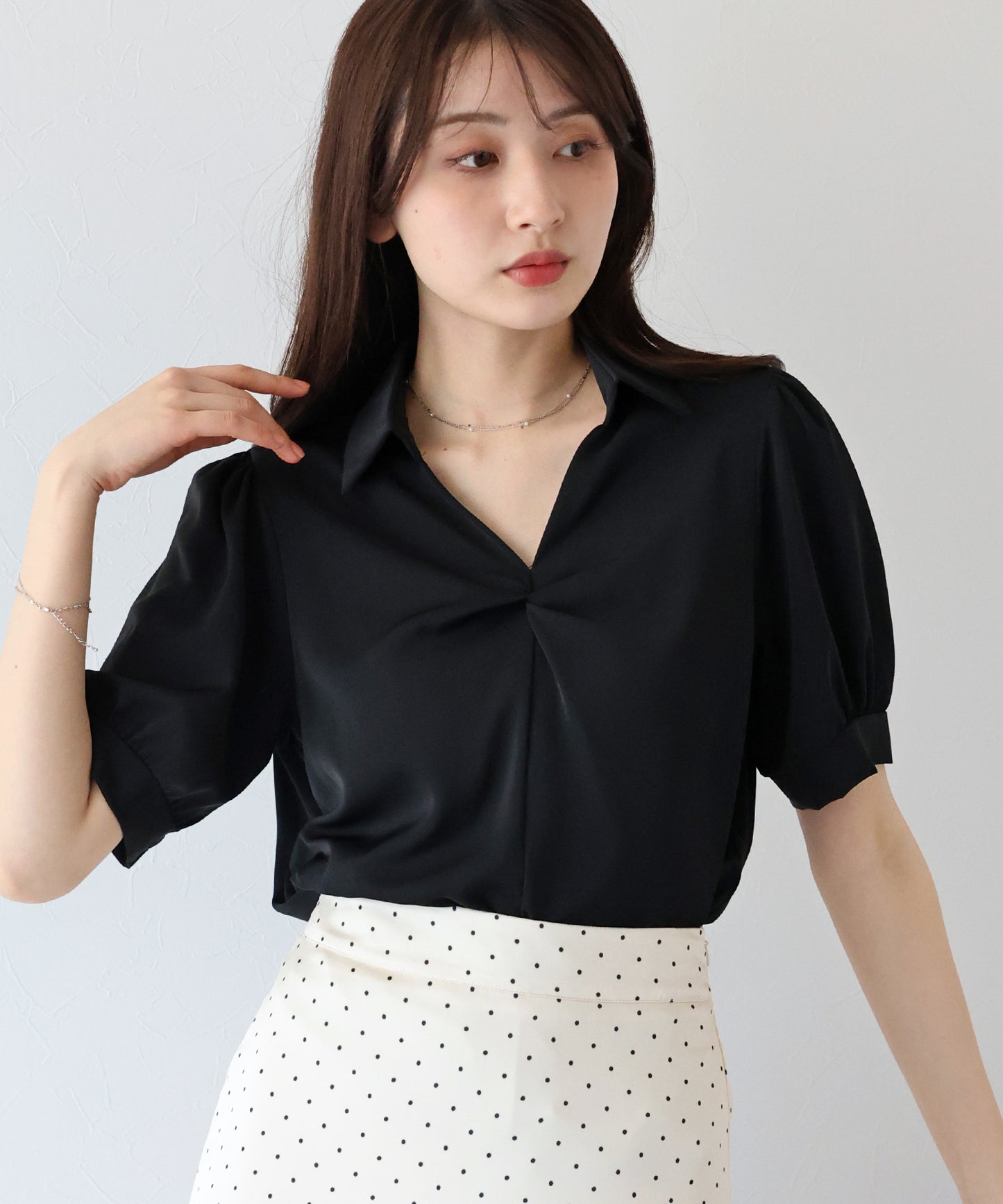 【TIME SALE】フロントクロス襟ブラウス【ネコポス】