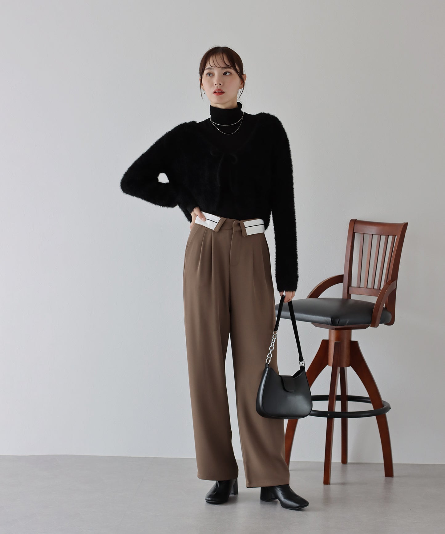 【TIME SALE】ウエスト折り返しタックパンツ