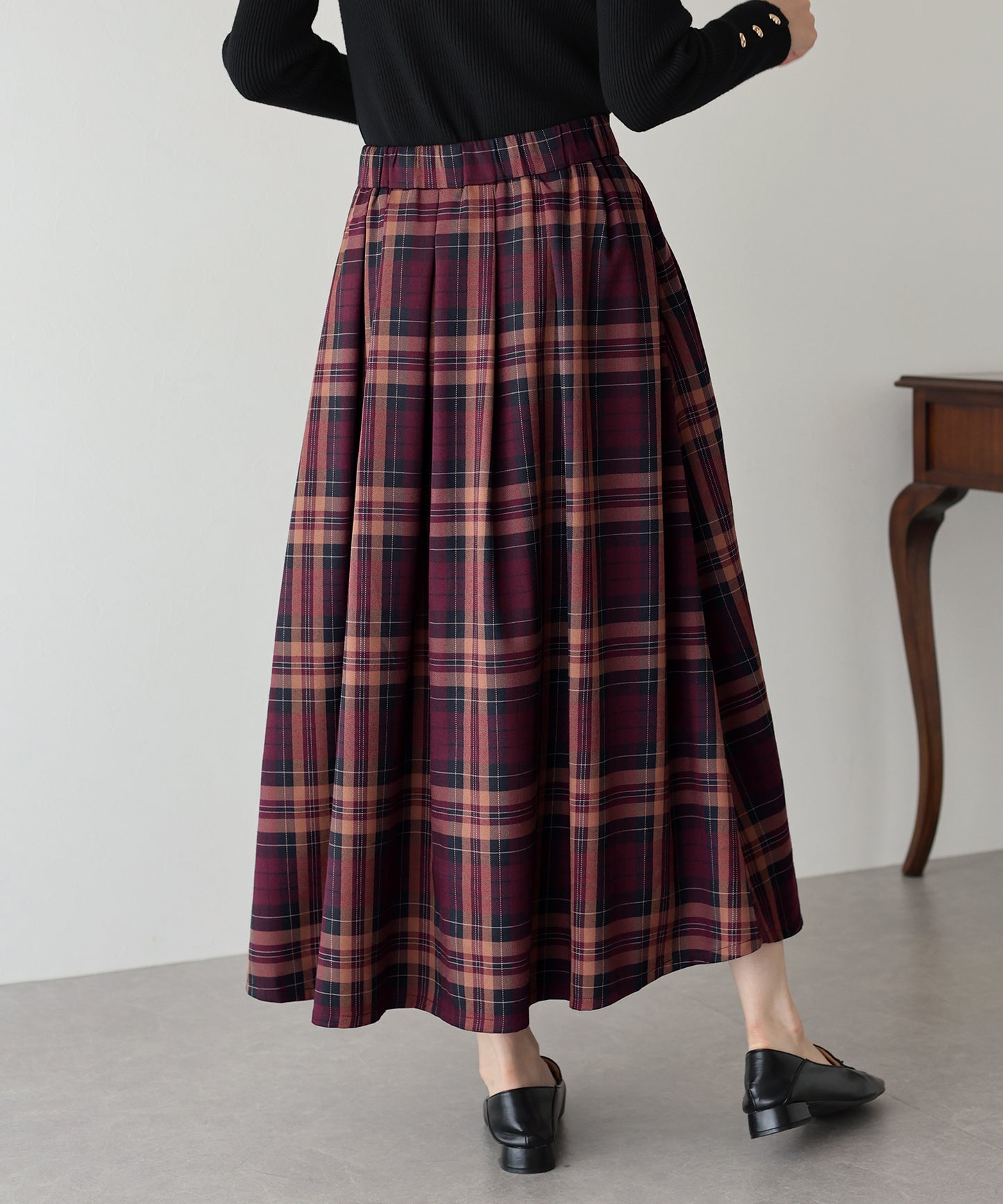 【SALE】丈が選べるチェックロングスカート