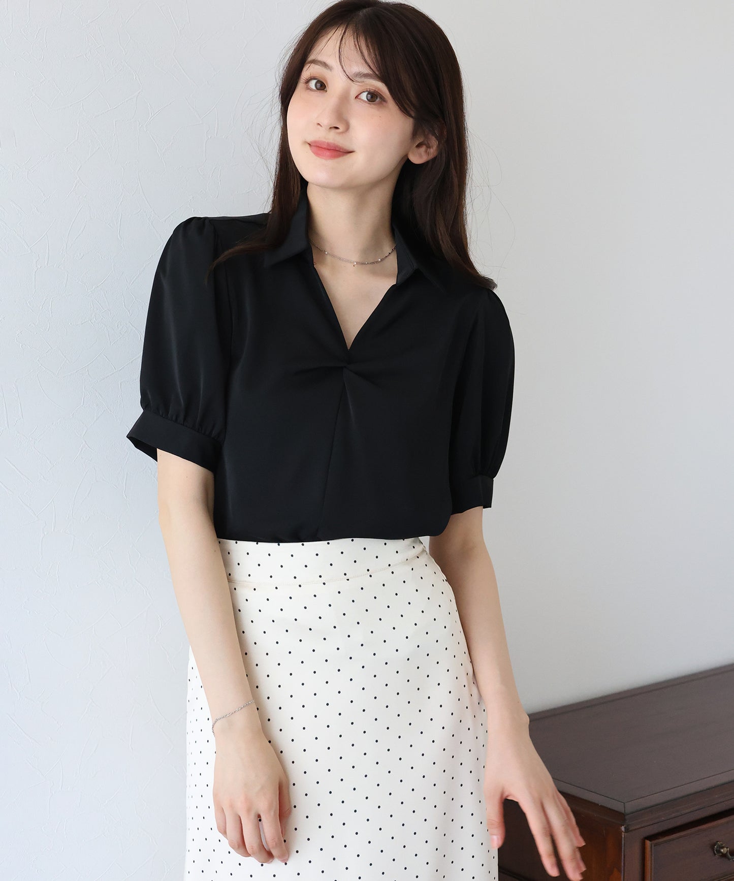 【TIME SALE】フロントクロス襟ブラウス【ネコポス】