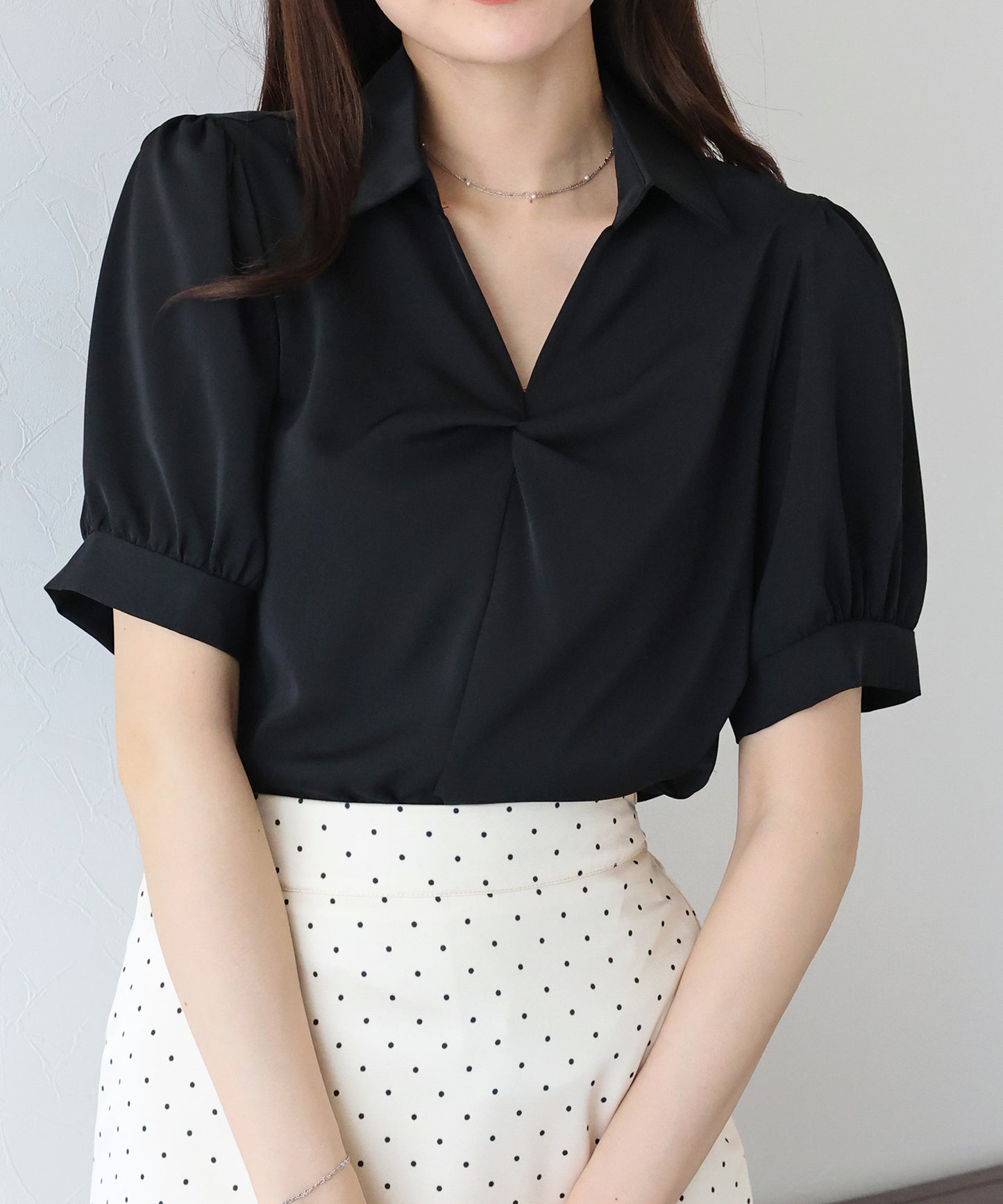 【TIME SALE】フロントクロス襟ブラウス【ネコポス】