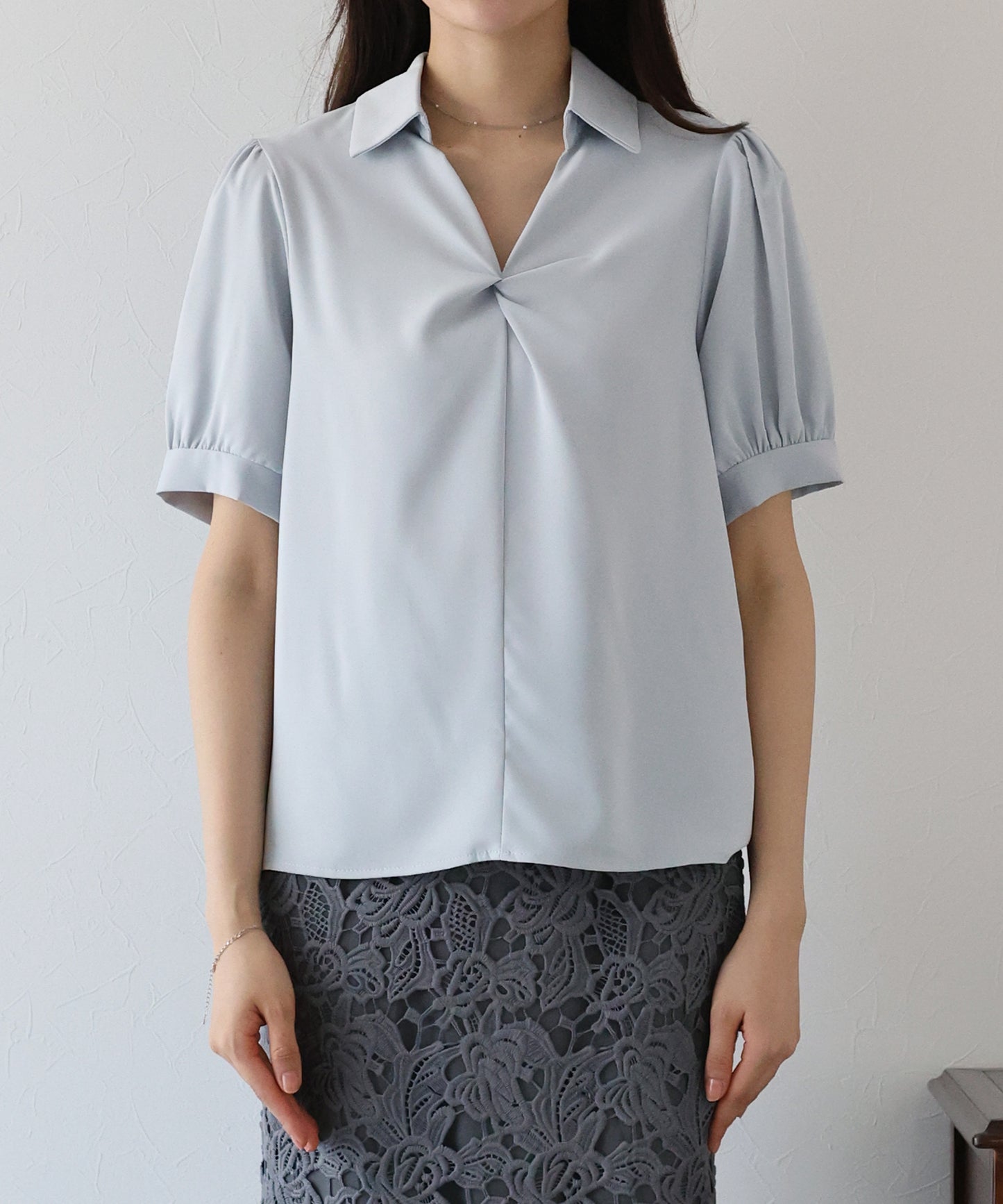 【TIME SALE】フロントクロス襟ブラウス【ネコポス】