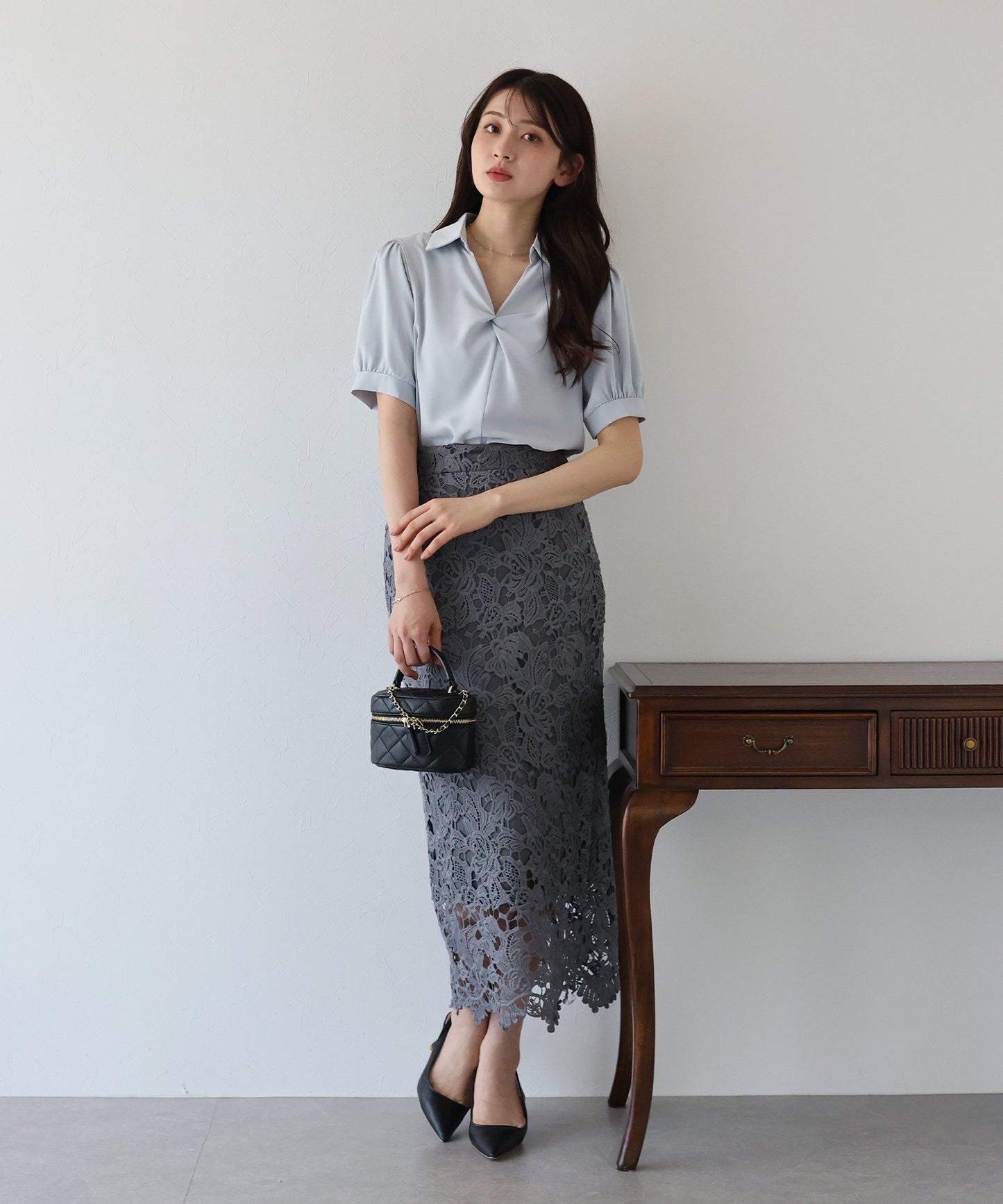 【TIME SALE】フロントクロス襟ブラウス【ネコポス】