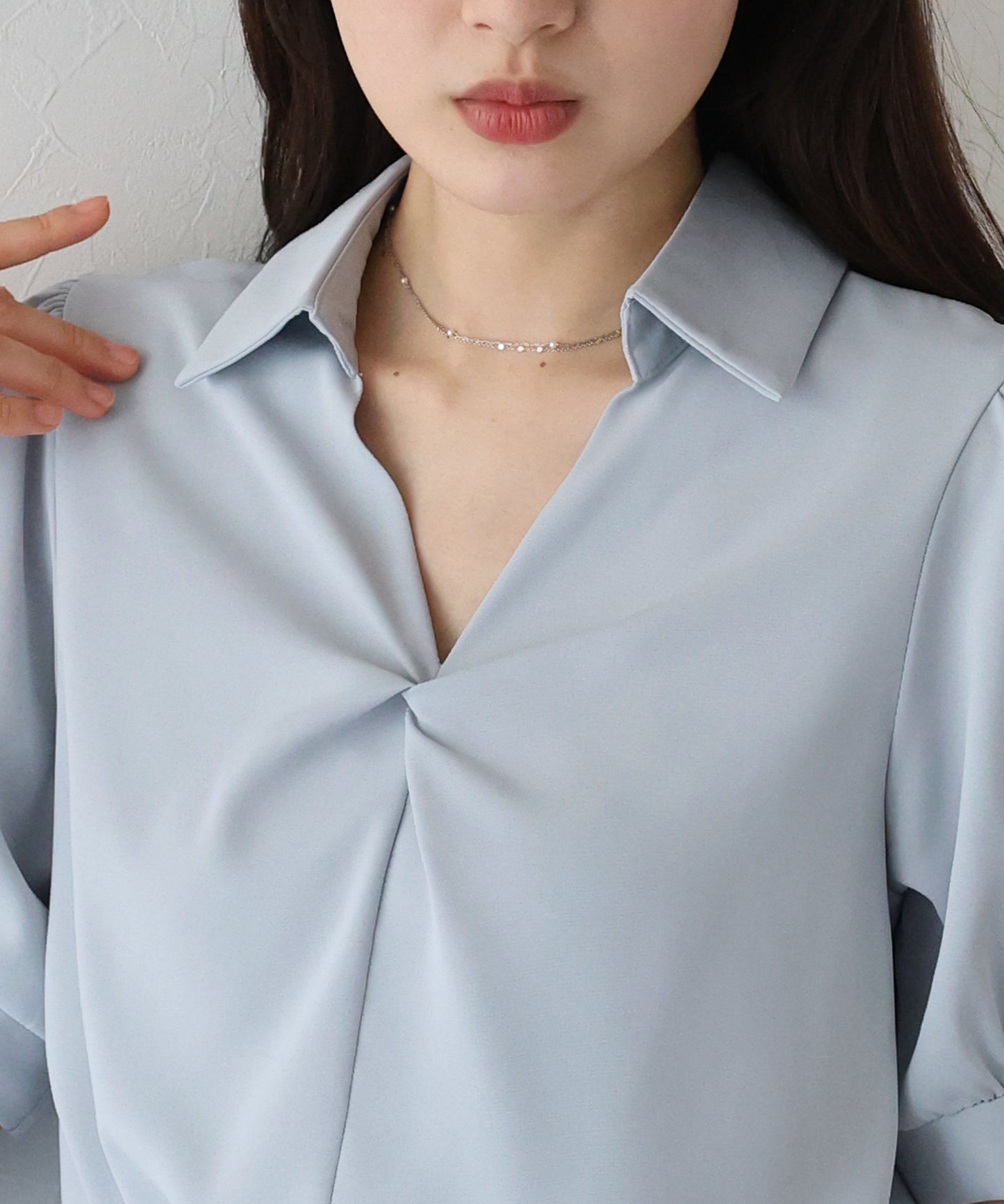 【TIME SALE】フロントクロス襟ブラウス【ネコポス】