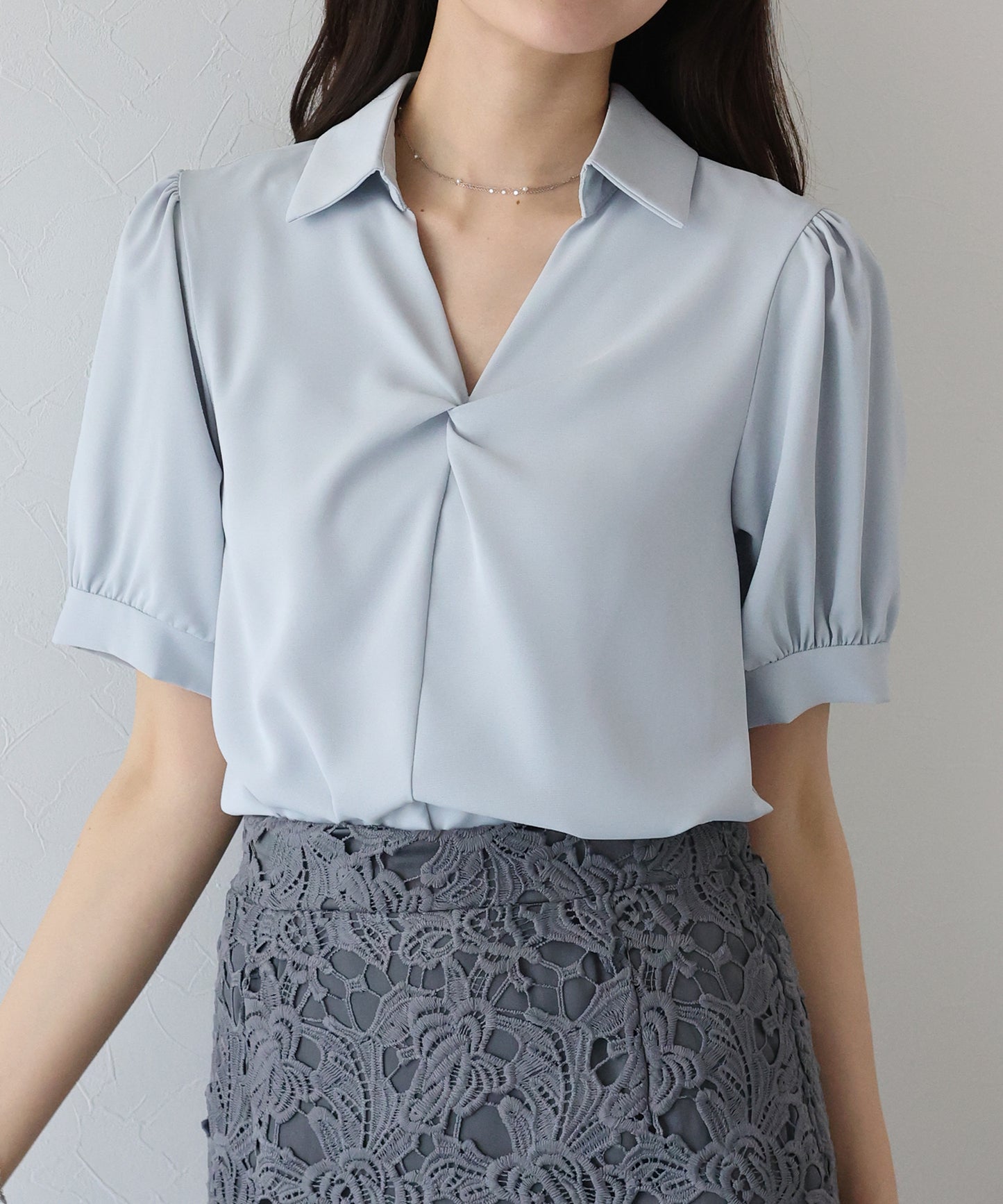 【TIME SALE】フロントクロス襟ブラウス【ネコポス】