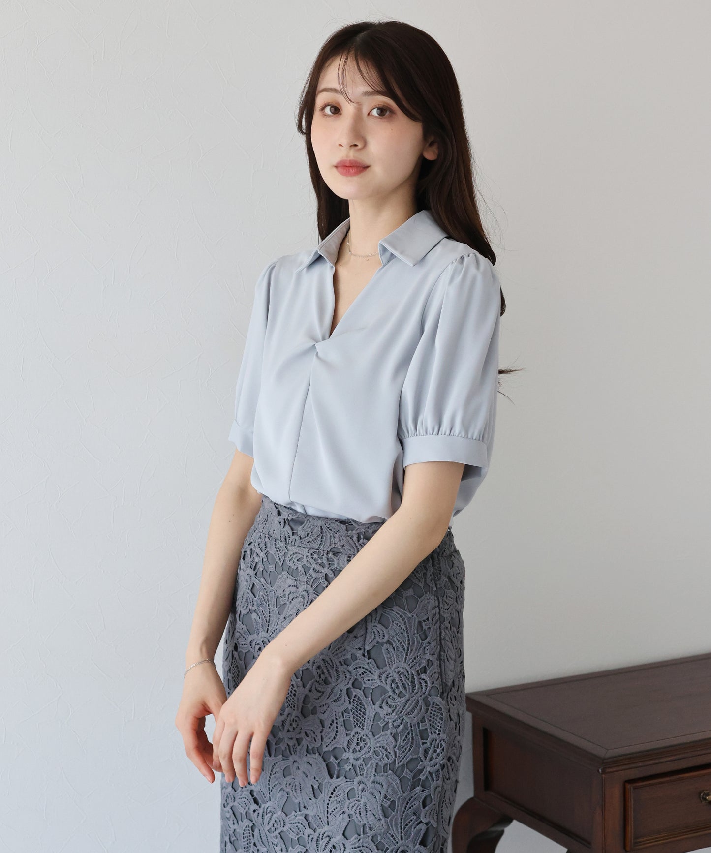 【TIME SALE】フロントクロス襟ブラウス【ネコポス】