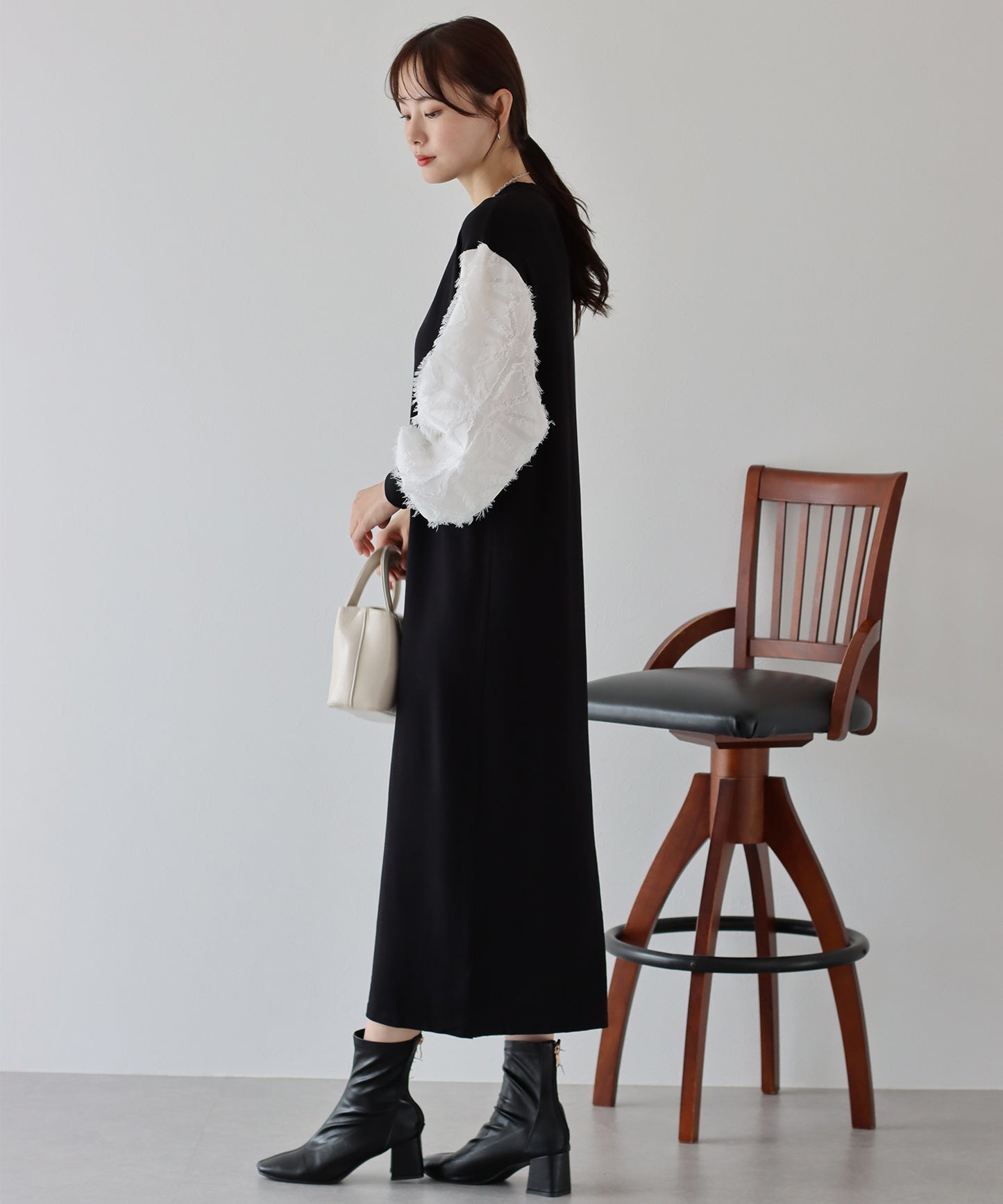 【TIME SALE】カットジャガード袖ニットワンピース