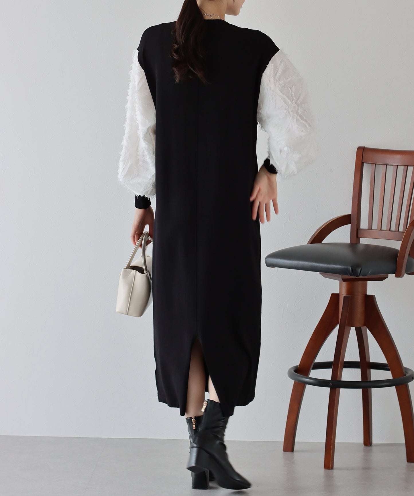 【TIME SALE】カットジャガード袖ニットワンピース