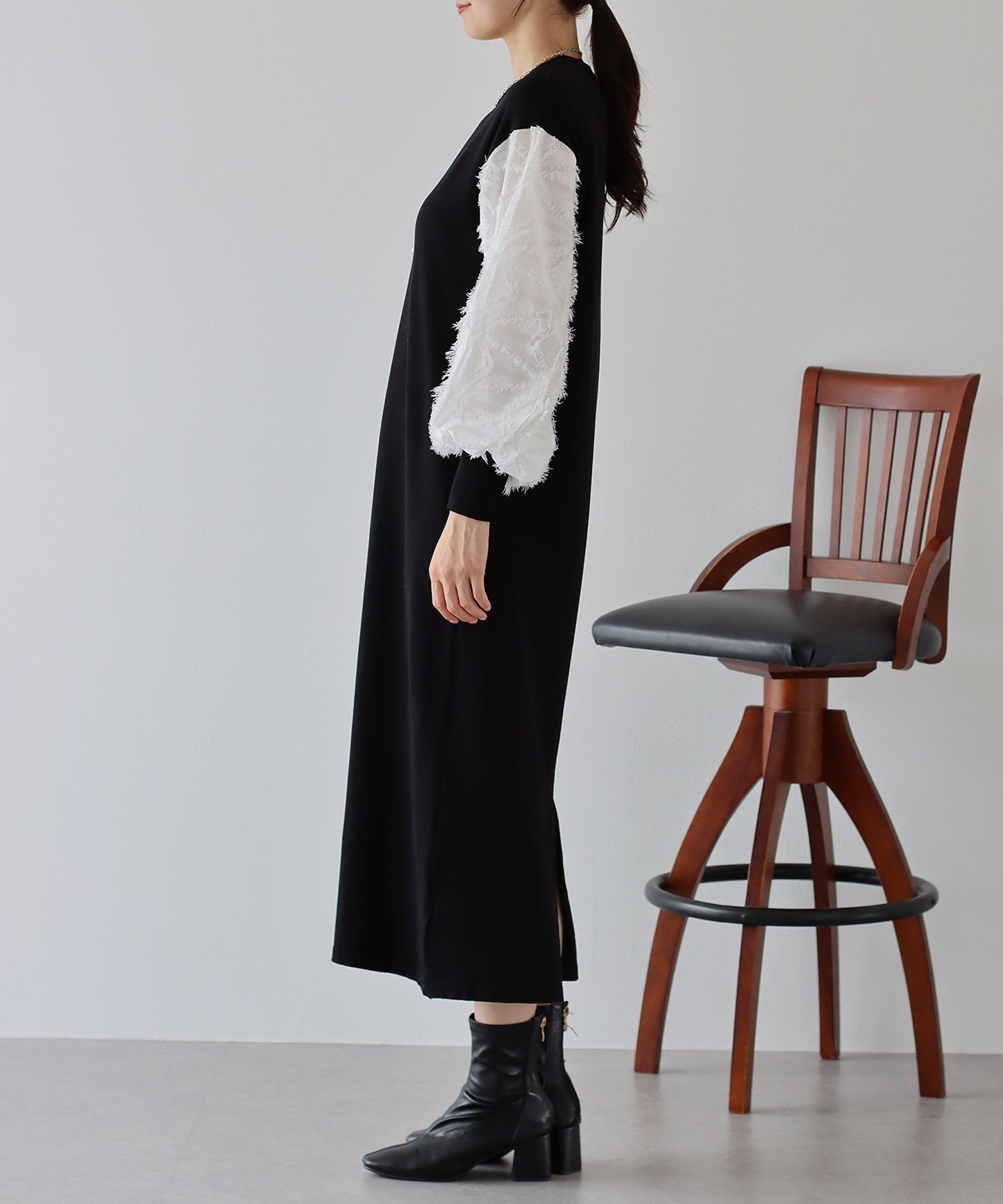 【TIME SALE】カットジャガード袖ニットワンピース