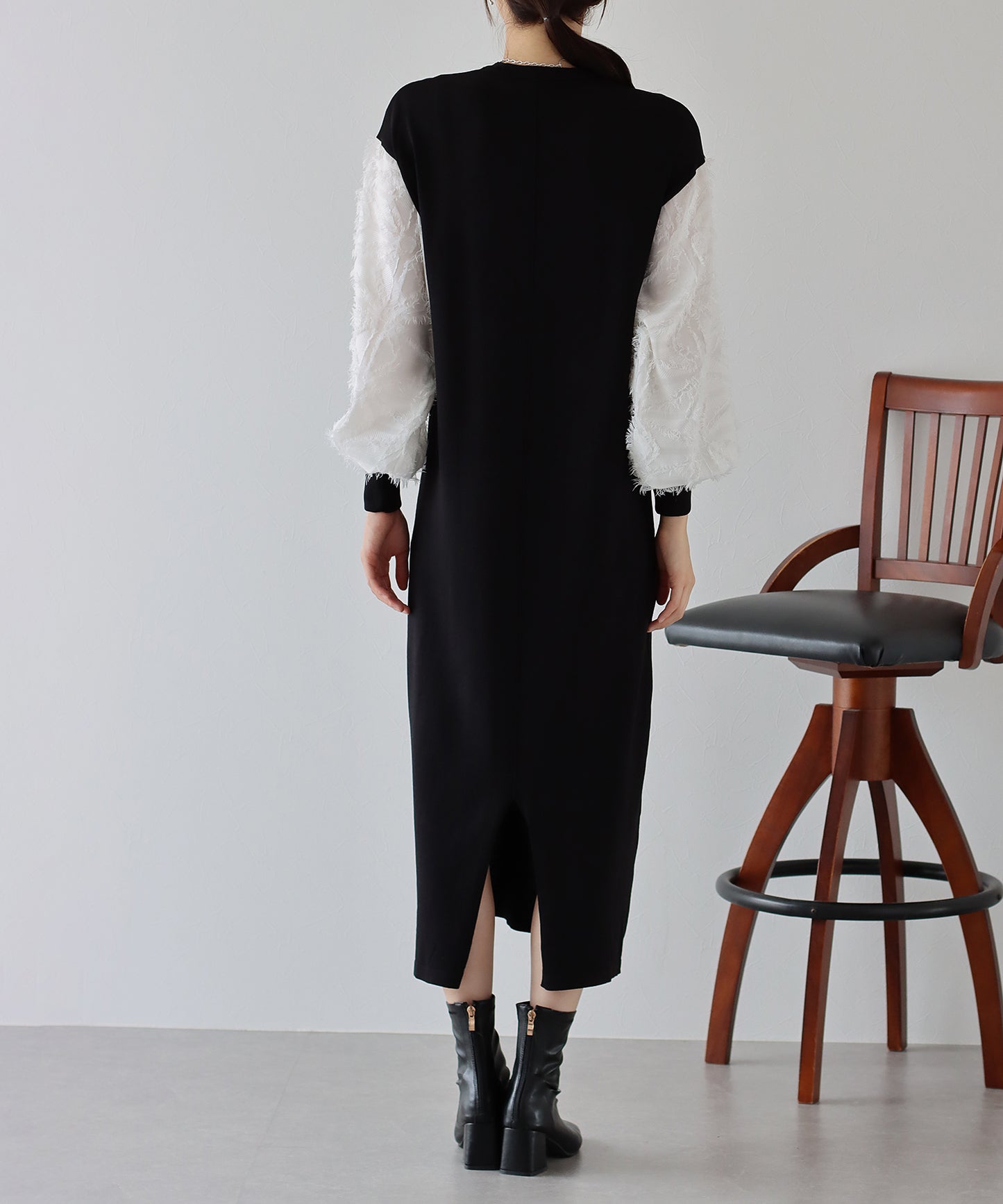 【TIME SALE】カットジャガード袖ニットワンピース