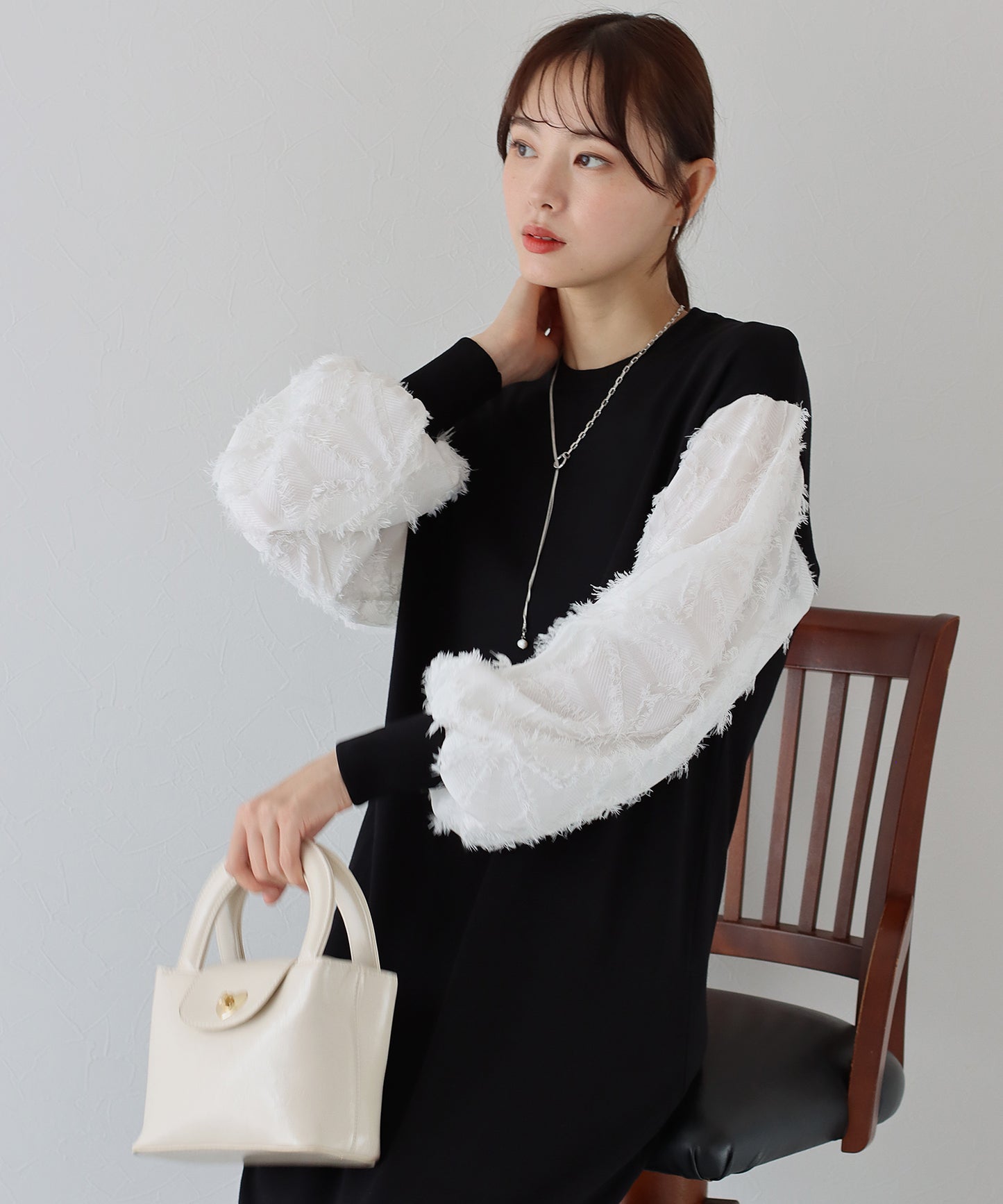 【TIME SALE】カットジャガード袖ニットワンピース