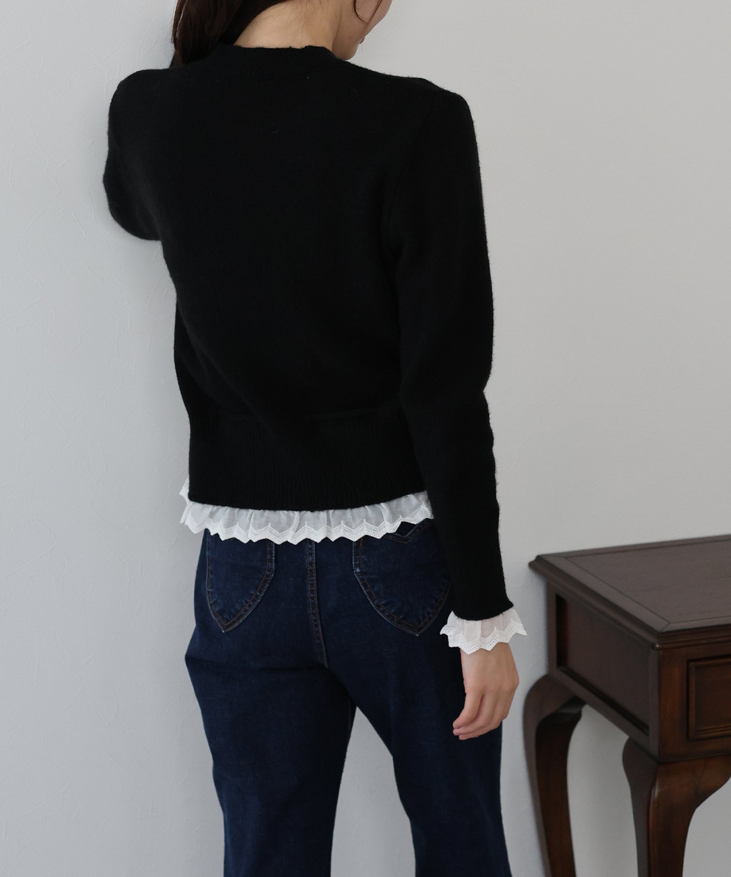 【早割5%OFF】レースドッキングニットカーディガン