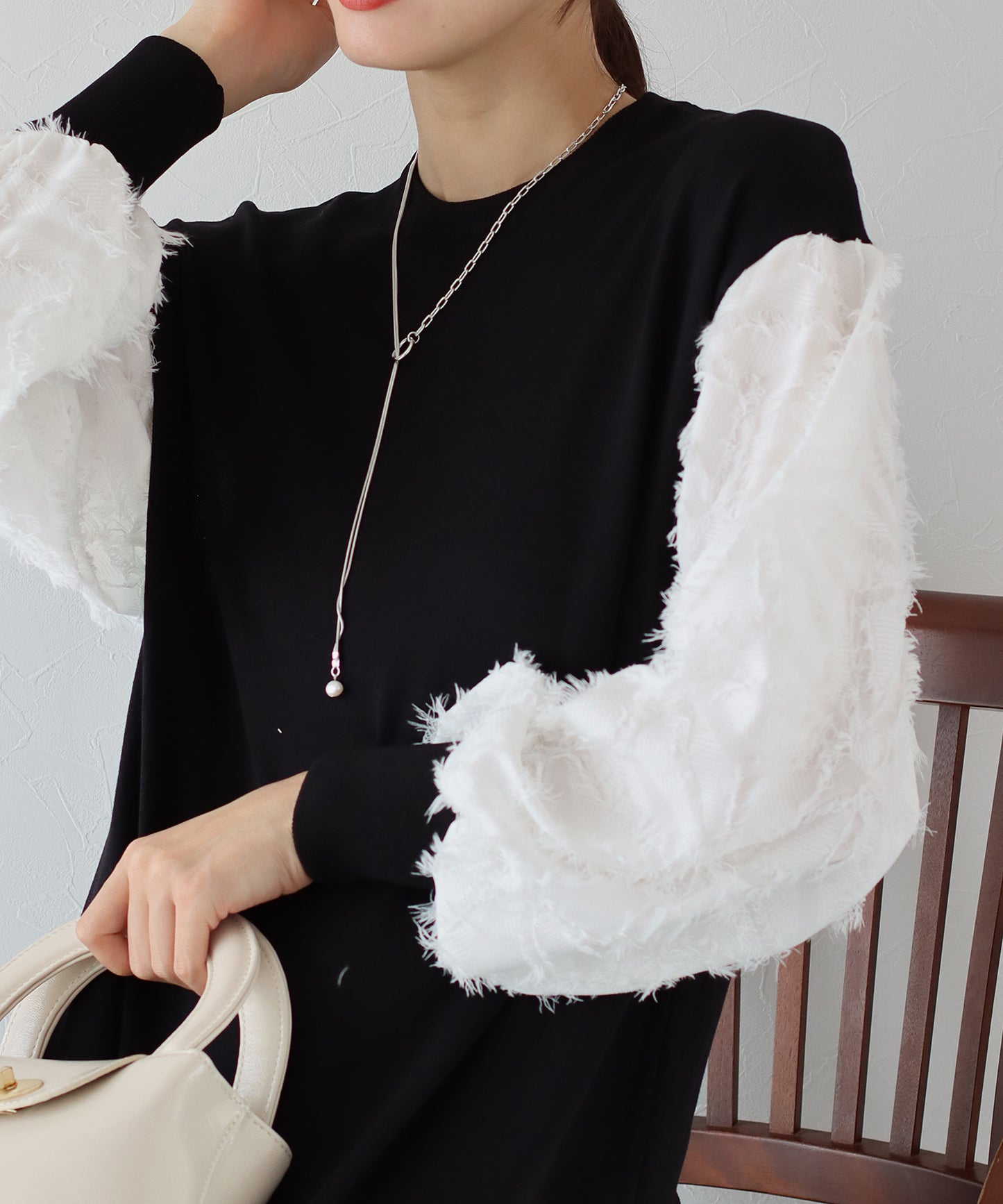 【TIME SALE】カットジャガード袖ニットワンピース