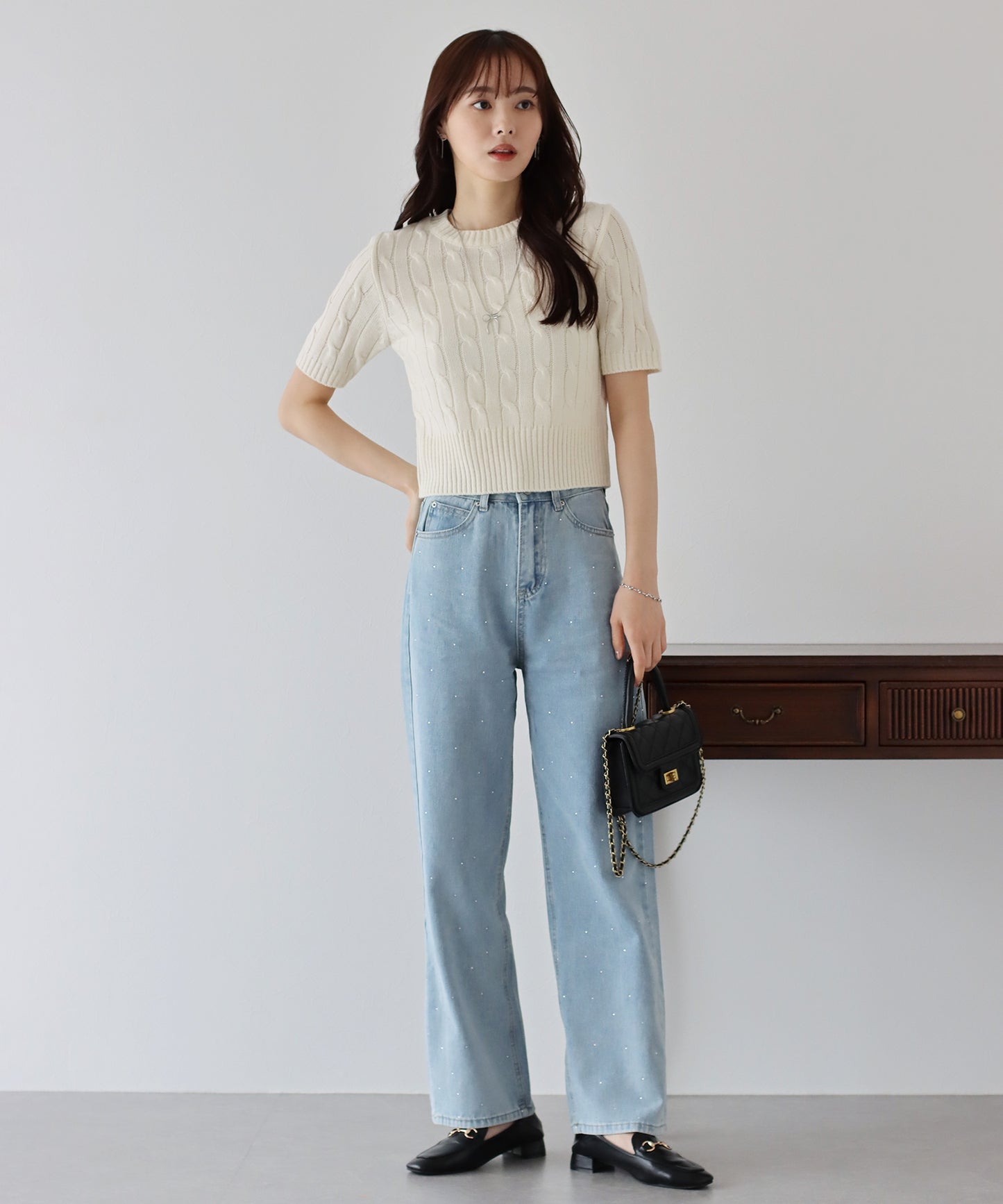 【TIME SALE】半袖ケーブルニット