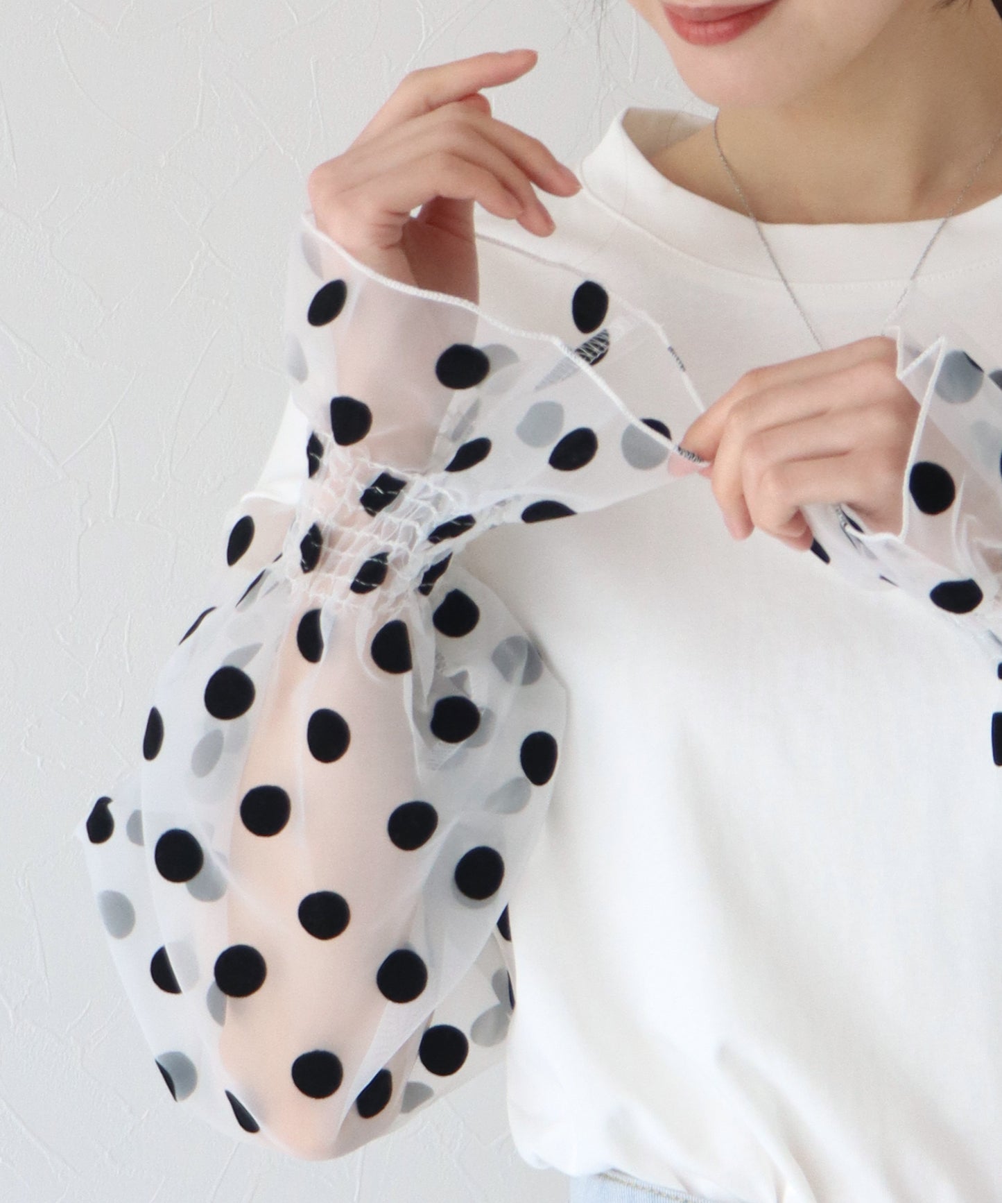 【SALE】袖ドットチュールカットソー【ネコポス】